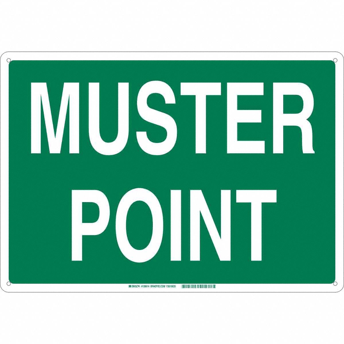B401 10X14 WHT/GN MUSTER POINT SIGN