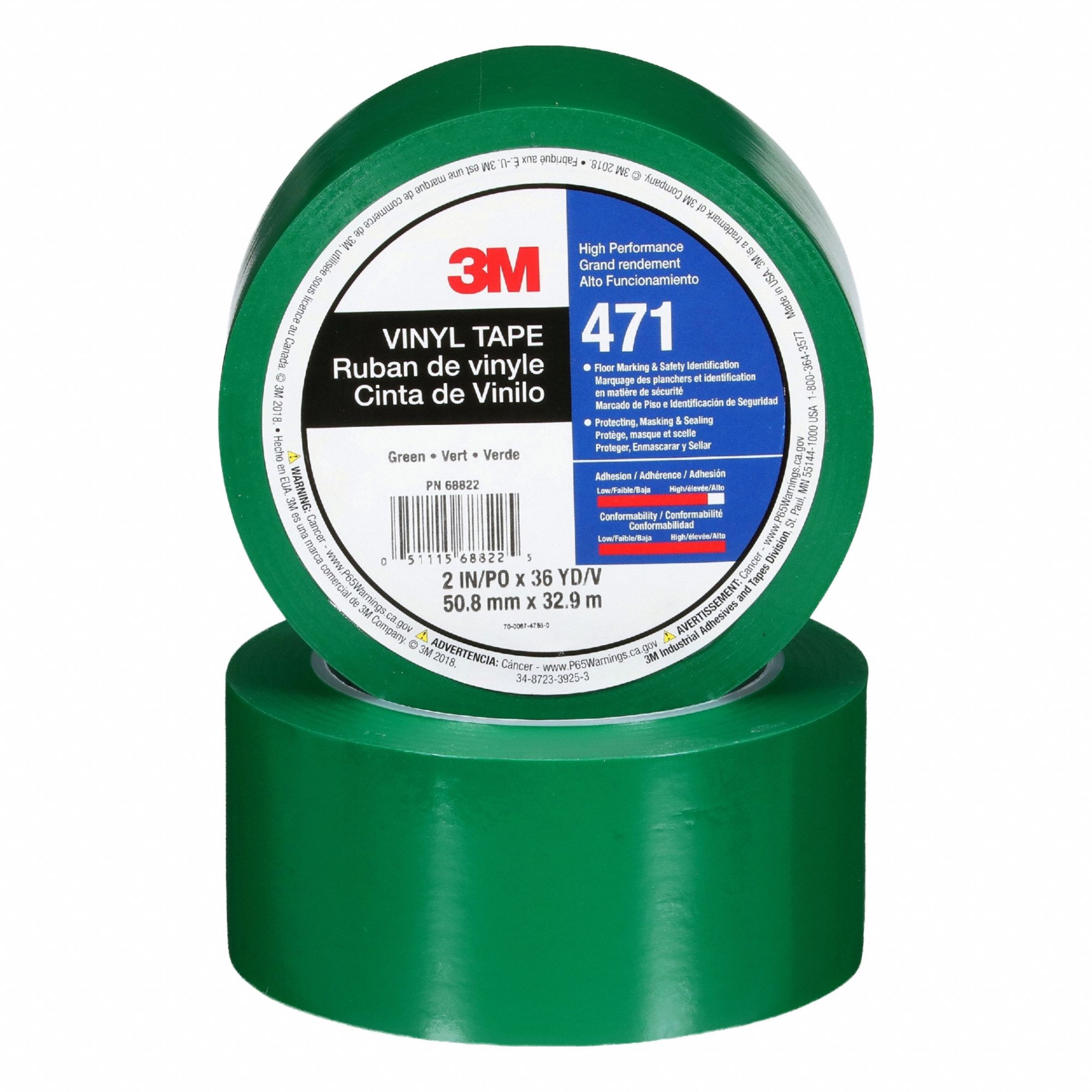 Floor Marking Tape: Gen Purpose, Solid, Green, 2 in x 108 ft, 5.2 mil Tape Thick, 3M™