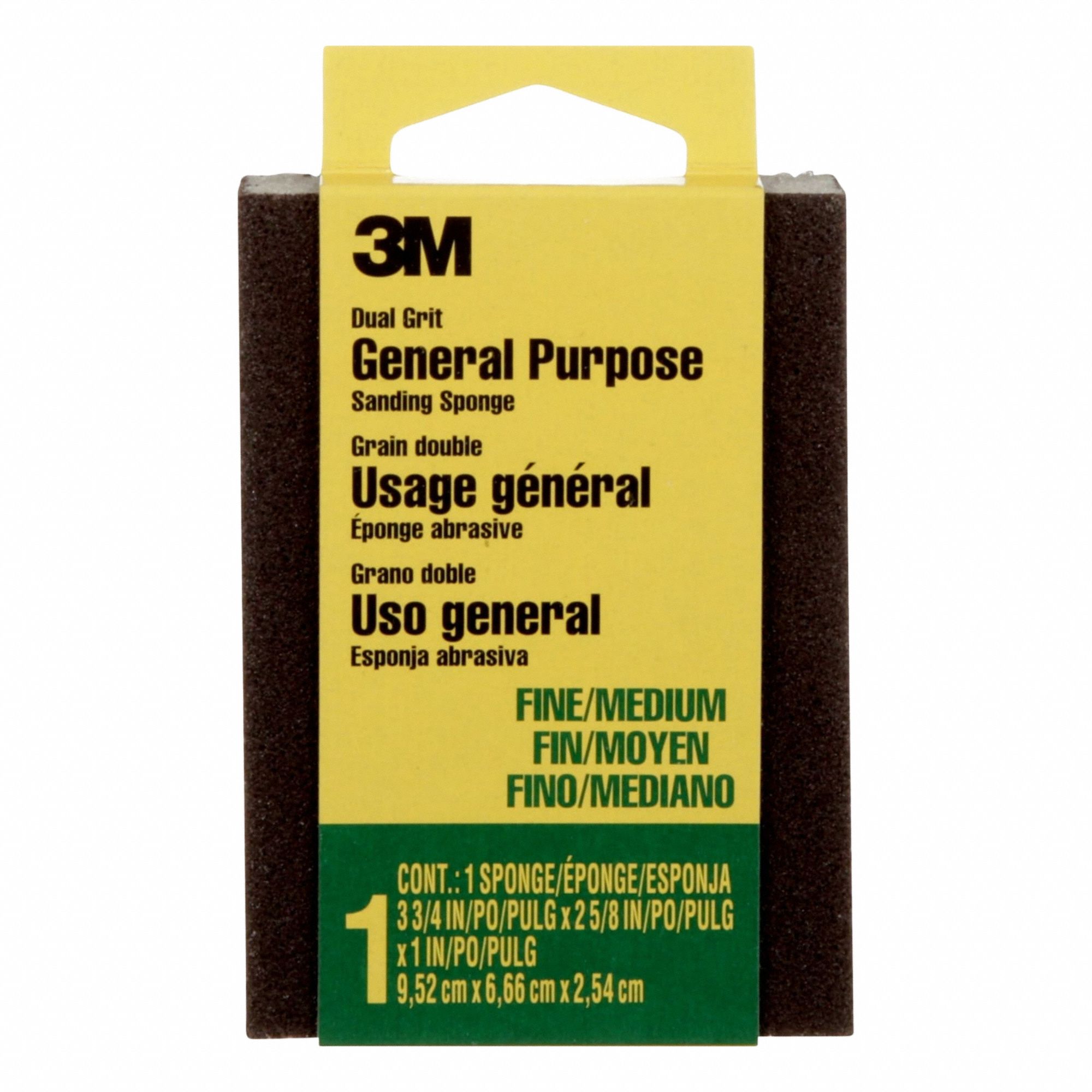 3M, 2 5/8 in W x 3 3/4 in L x 1 in T, Aluminum Oxide, Sanding Sponge ...