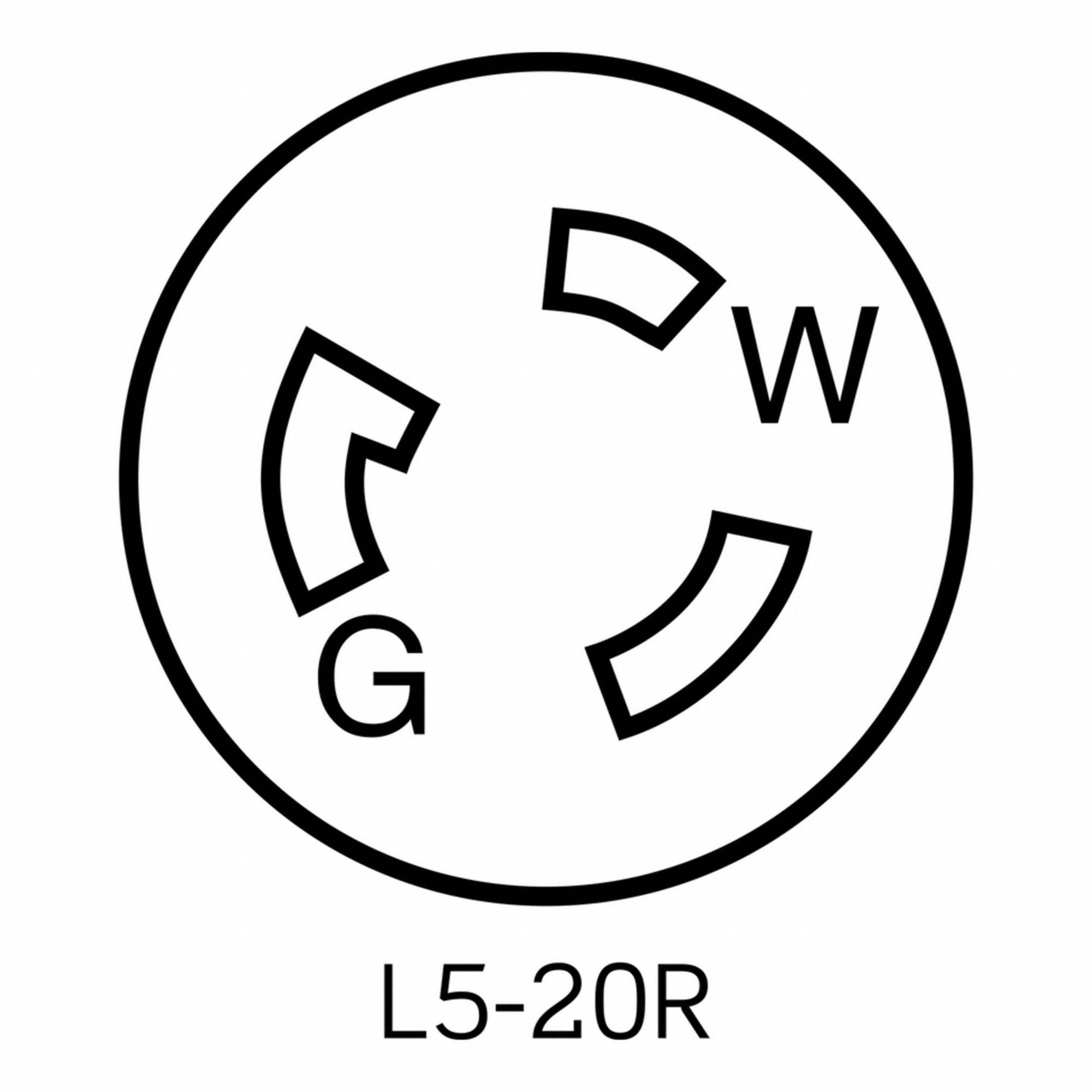 Flush Mounting Lock Receptacle: L5-20R, 20 A, 125V AC, Black, 2 Poles, Shrouded