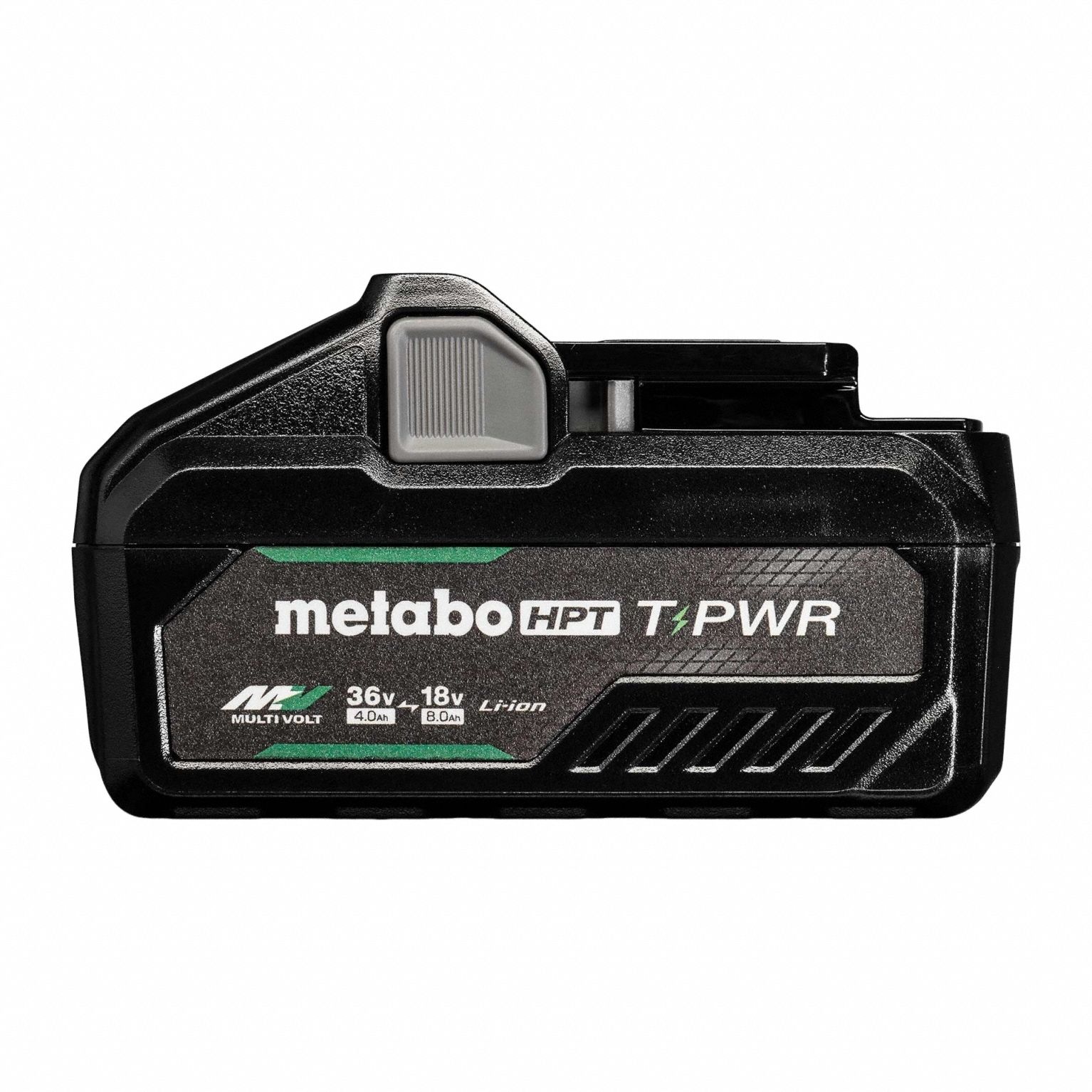 METABO HPT Battery Pack: MultiVolt T-Power, 4 Ah_8 Ah, Battery Included, Tabless, 18V DC/36V DC (MPN 381991M). Key specifications — attr1278107: Not Oil-Resistant.