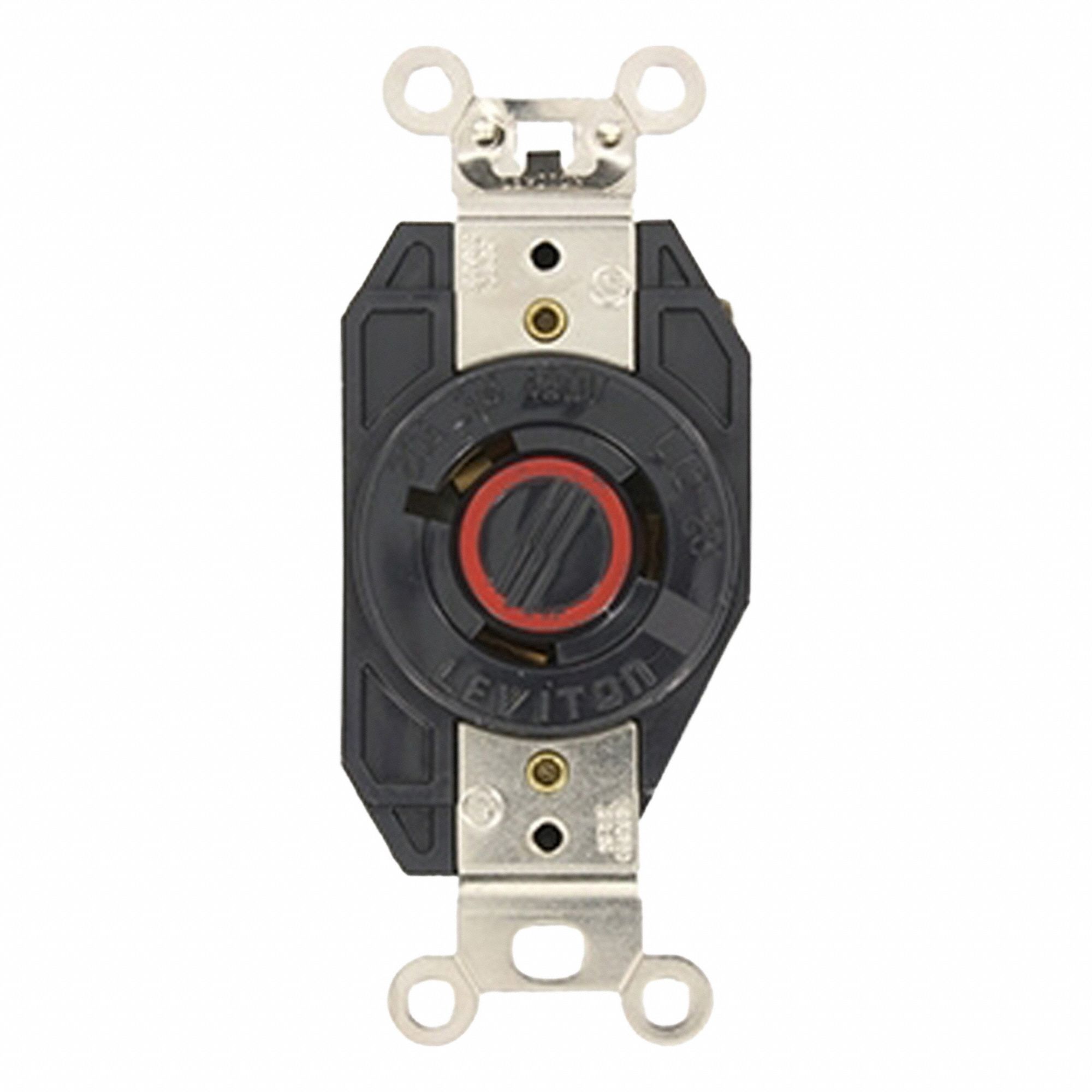 Flush Mounting Lock Receptacle: L12-20R, 20 A, 480V AC, Black, 3 Poles, Shrouded