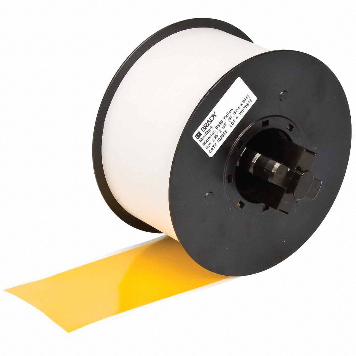 Continuous Label Stock: 2 1/4 in x 110 ft, Vinyl, Yellow (Gloss), Indoor/Outdoor