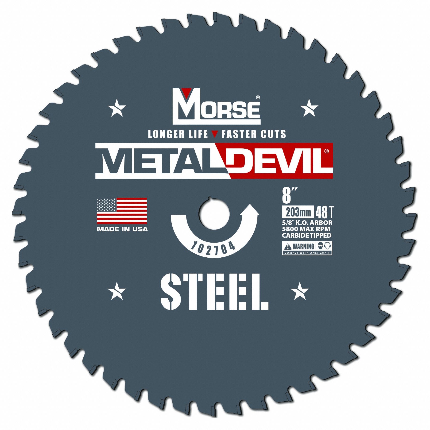 Circular Saw Blade: 8 in Blade Dia., 48 Teeth, 0.08 in Cut Wd, 5/8 in Arbor Size, Carbide