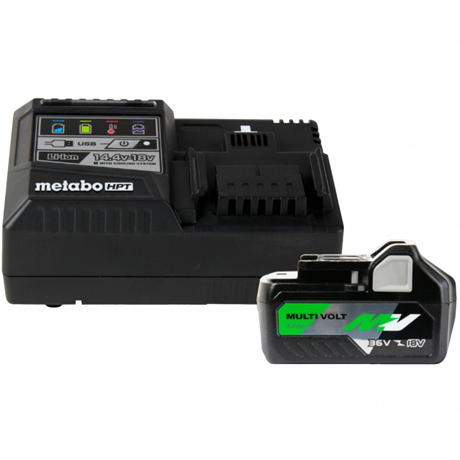 METABO HPT Starter Kit;Battery;Charger: MultiVolt, 4 Ah_8 Ah, Battery Included, Charger Included (MPN UC18YSL3QCYM). Key specifications — attr1278107: Not Oil-Resistant.