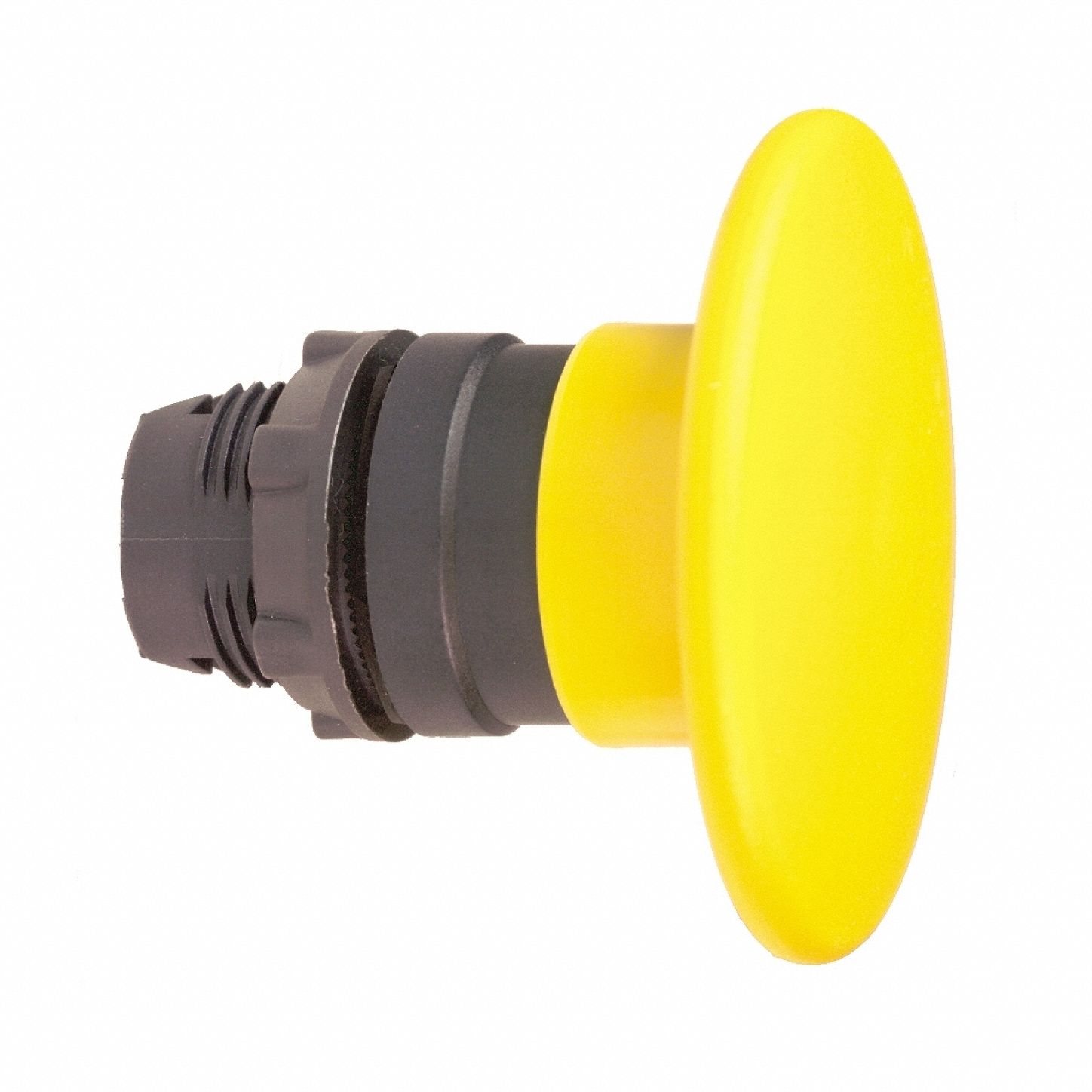 Mushroom Head Push Button: Yellow, 22 mm Mounting Size, Non-Metallic, Momentary