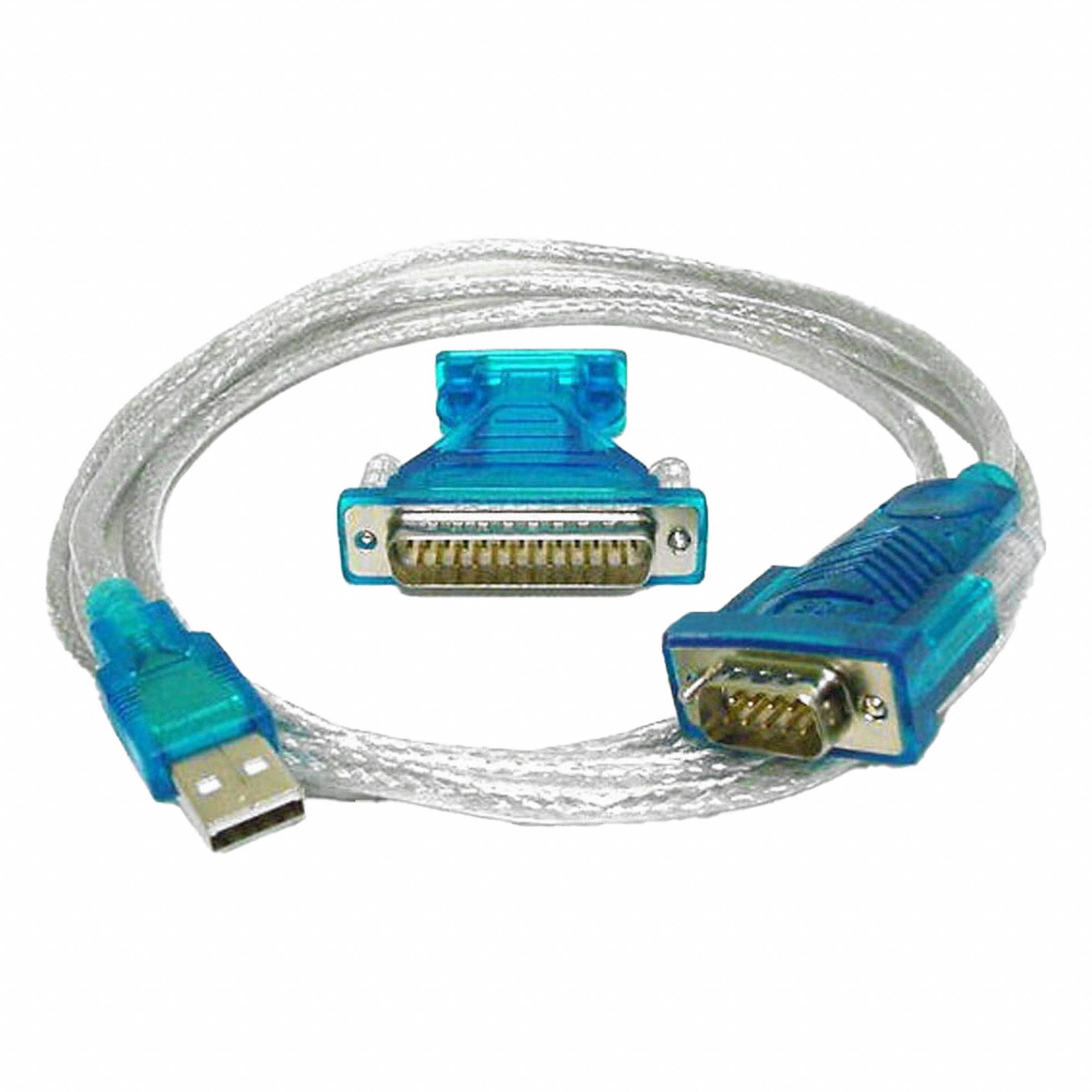 USB Cable: Type A End 1, DB9 End 2, Silver, 70 in Lg, 2.0 USB Specification, USB Cable