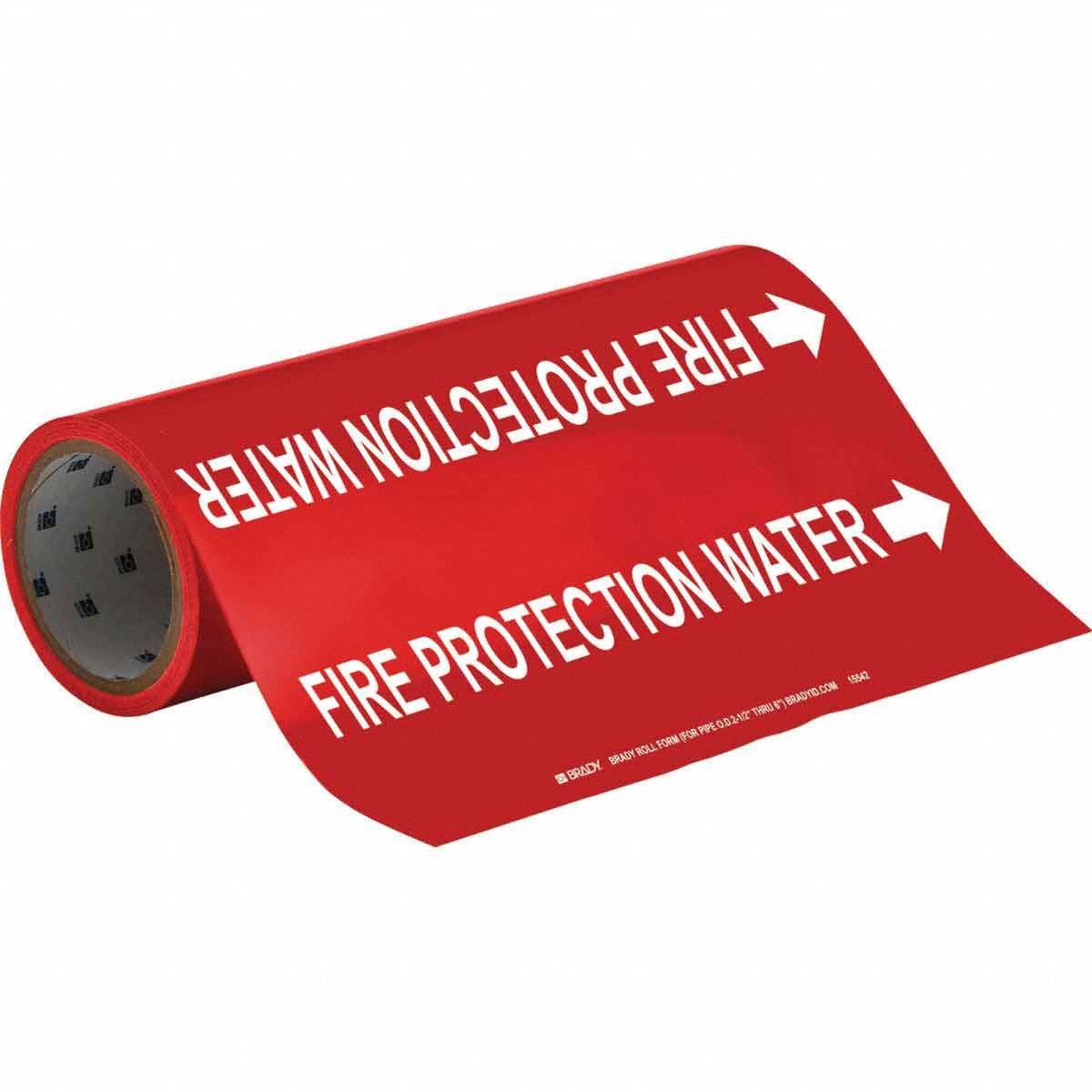 Pipe Marker: Fire Protection Water, Red, White, Fits 2 1/2 to 6 in Pipe O.D., 30 Pipe Markers