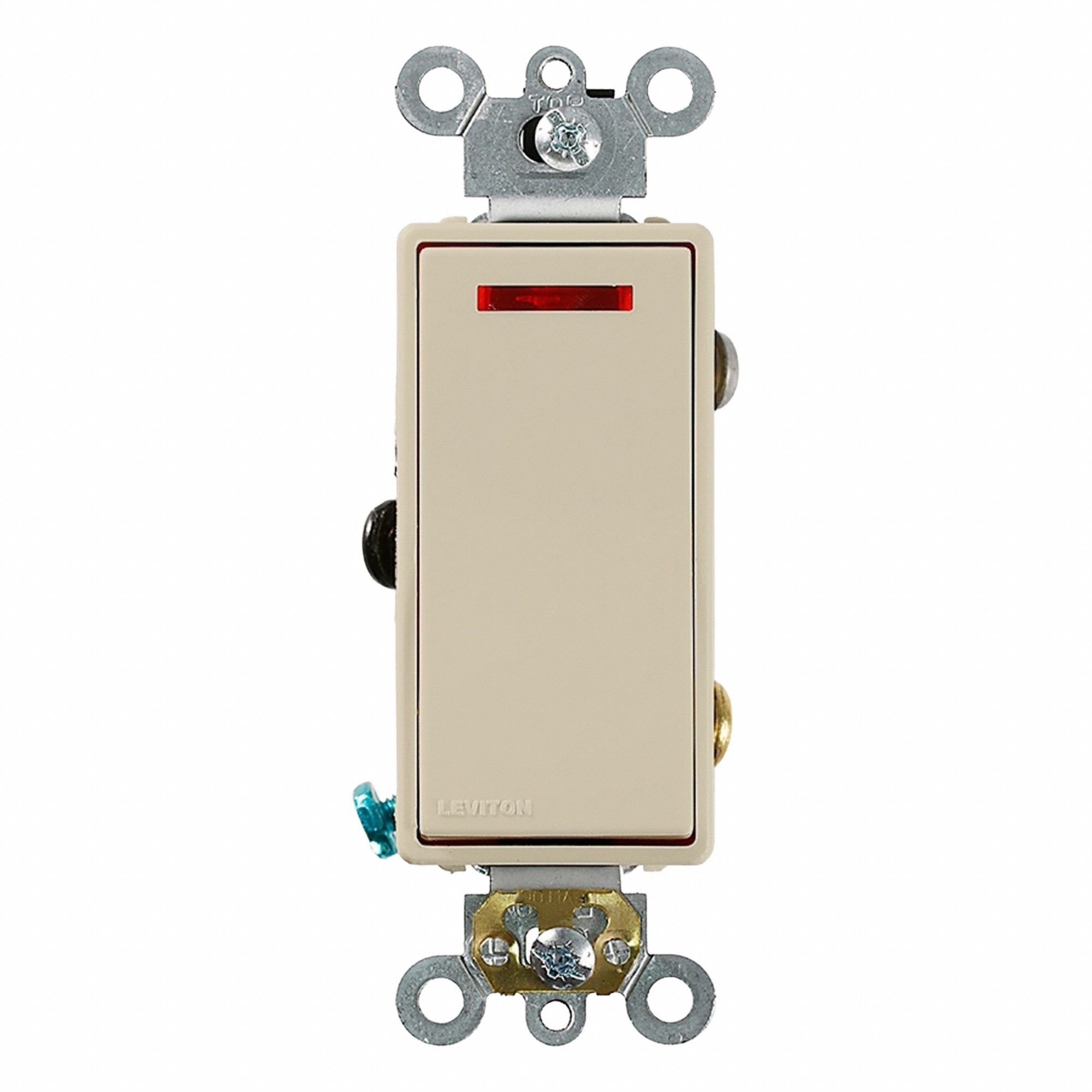 AC Quiet Switch: Rocker Switch, Single Pole, Ivory, 20 A, 120V AC, Screw Terminals, Pilot Light