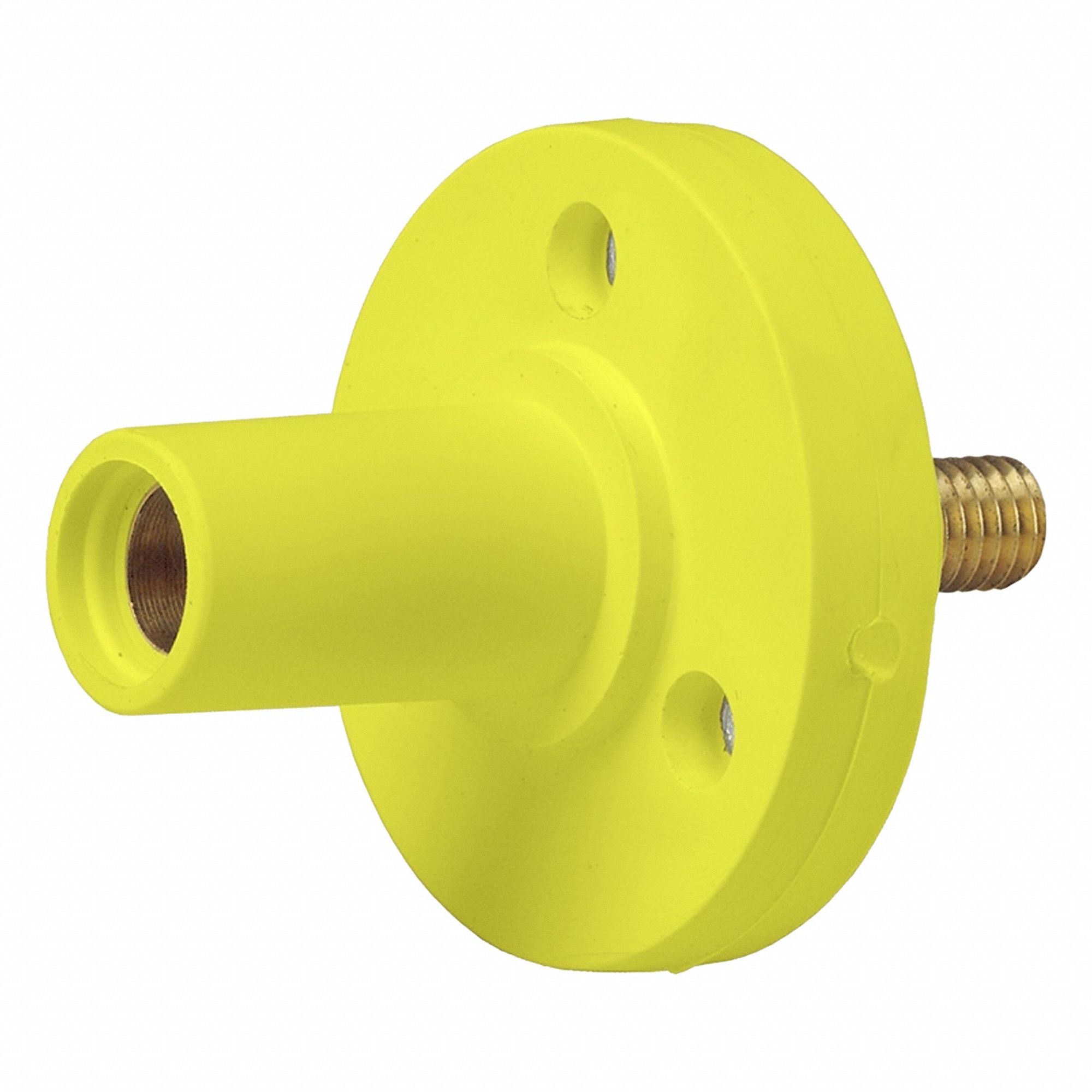 Single Pole Receptacle: For Male Plugs, 150 A, Straight, Yellow, Round, Threaded Mounting