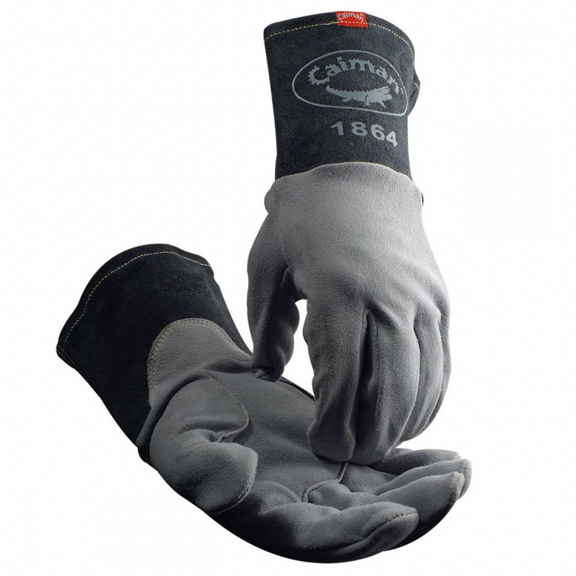 WELDING GLOVES, STRAIGHT THUMB, GAUNTLET CUFF, GREY DEERSKIN