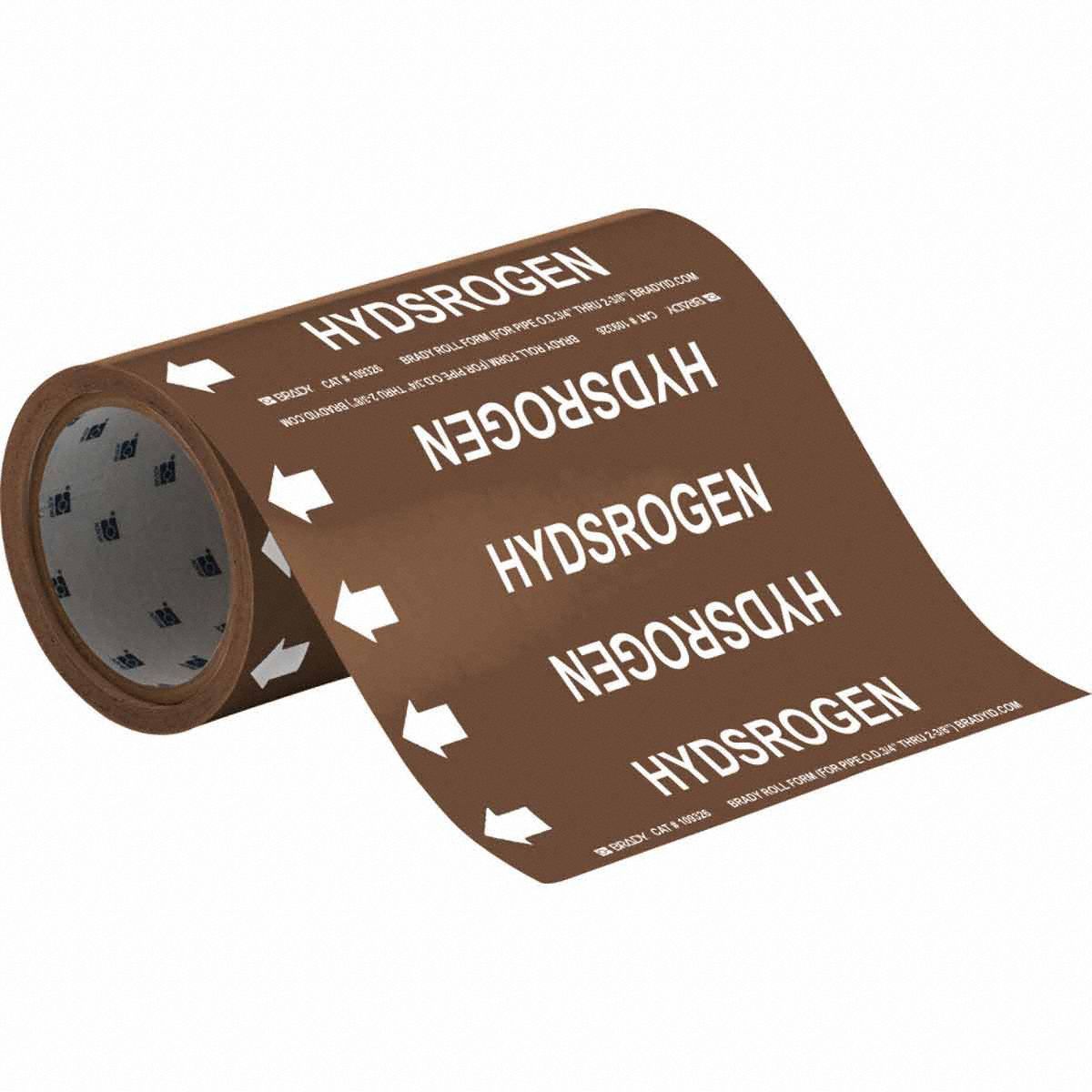 Pipe Marker: Hydrogen, Brown, White, Fits 2 in and Smaller Pipe O.D., 30 Pipe Markers, With Arrows