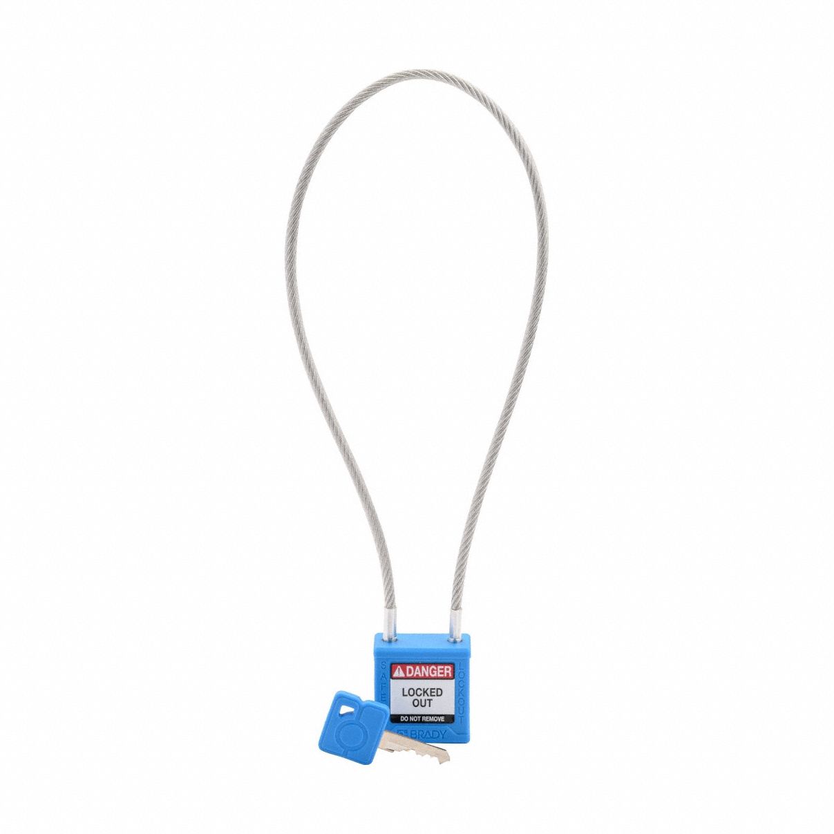 Lockout Padlock: Keyed Different, Nylon, Compact Body Body Size, Sheathed Cable, Extended, Key