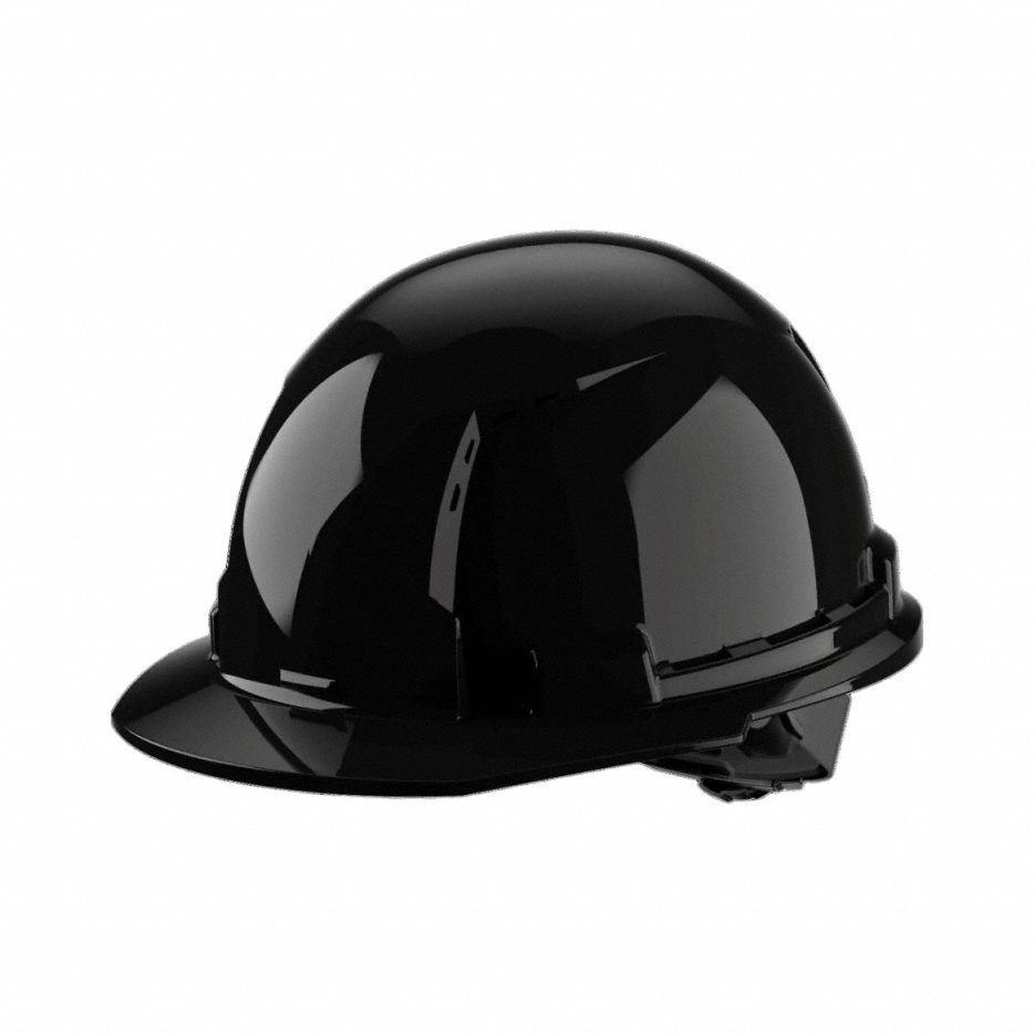 Hard Hat: Black, Ratchet (4-Point), Ratchet, Polyethylene, Side-Slots, Milwaukee, Solid