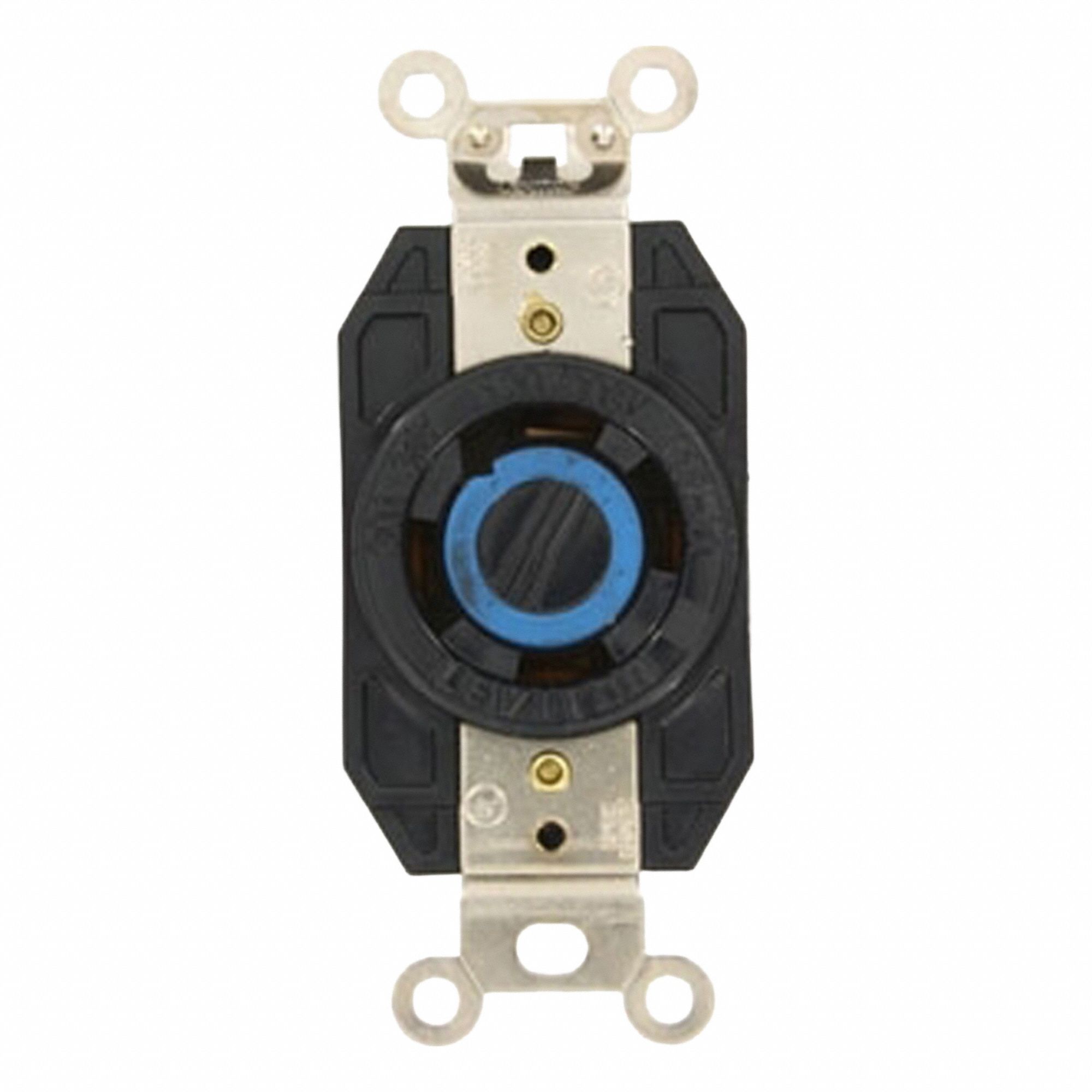 Flush Mounting Lock Receptacle: L18-30R, 30 A, 120/208V AC, Black, 4 Poles, Shrouded