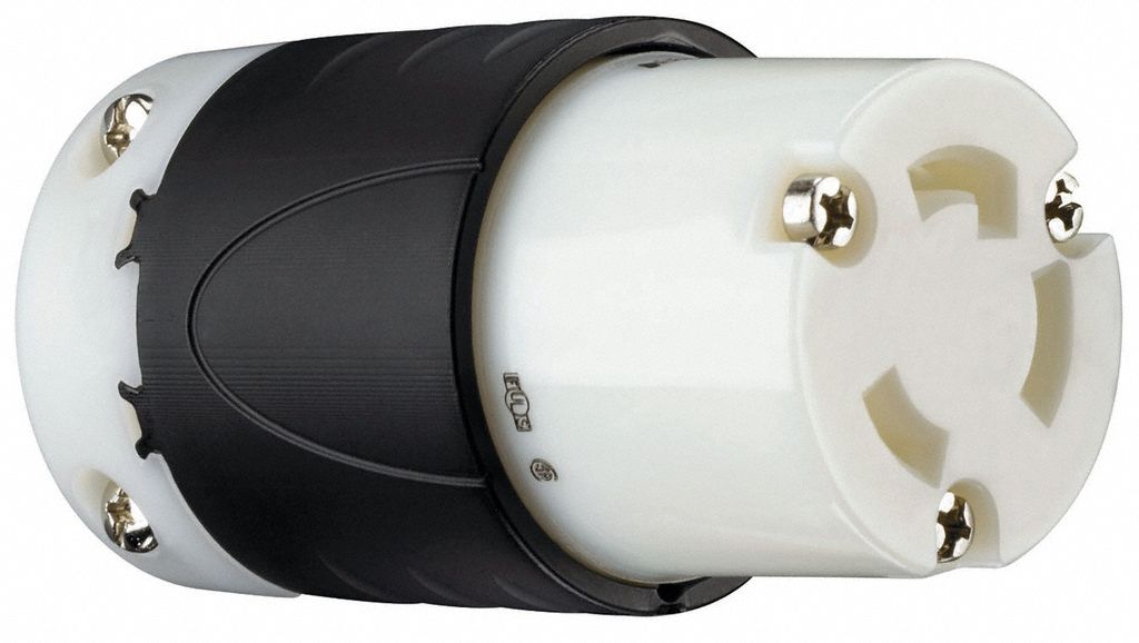 Locking Connector: L6-30R, 30 A, 250V AC, 2 Poles, Black/White, Screw Terminals