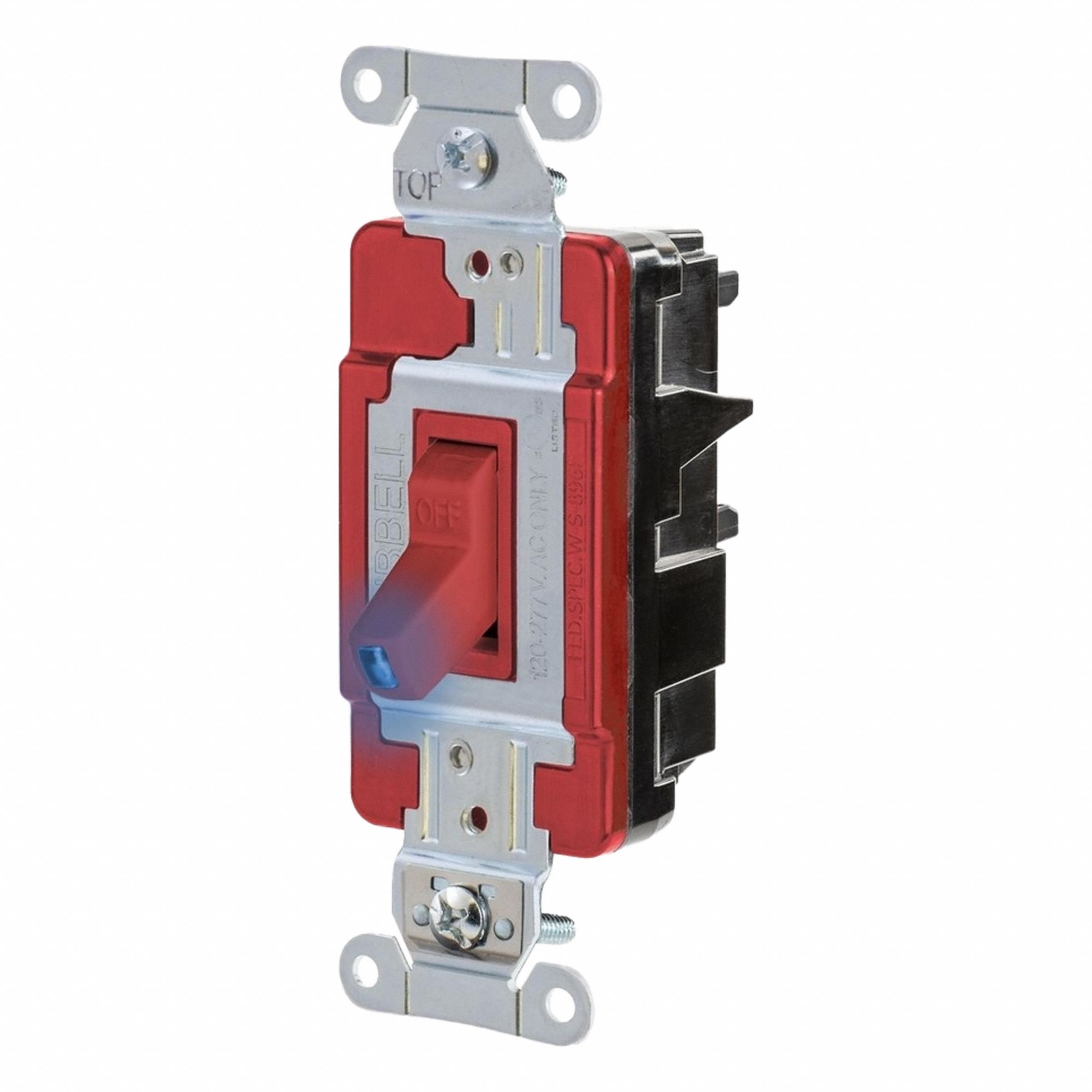 HUBBELL Wall Switch: Toggle Switch, 3-Way, Maintained, Red, 120/277V AC, 20 A (MPN HBL1223STILR). Key specifications — Illuminated: Yes; Voltage Rating: 120/277V AC.