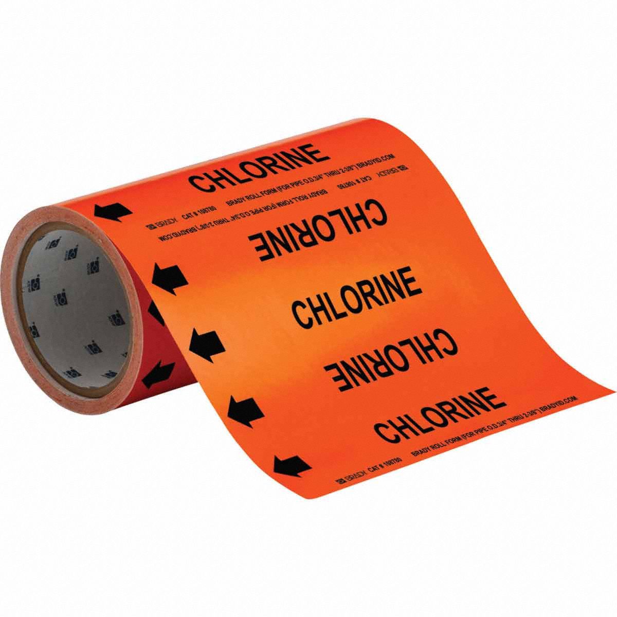 Pipe Marker: Chlorine, Orange, Black, Fits 2 in and Smaller Pipe O.D., 30 Pipe Markers, With Arrows
