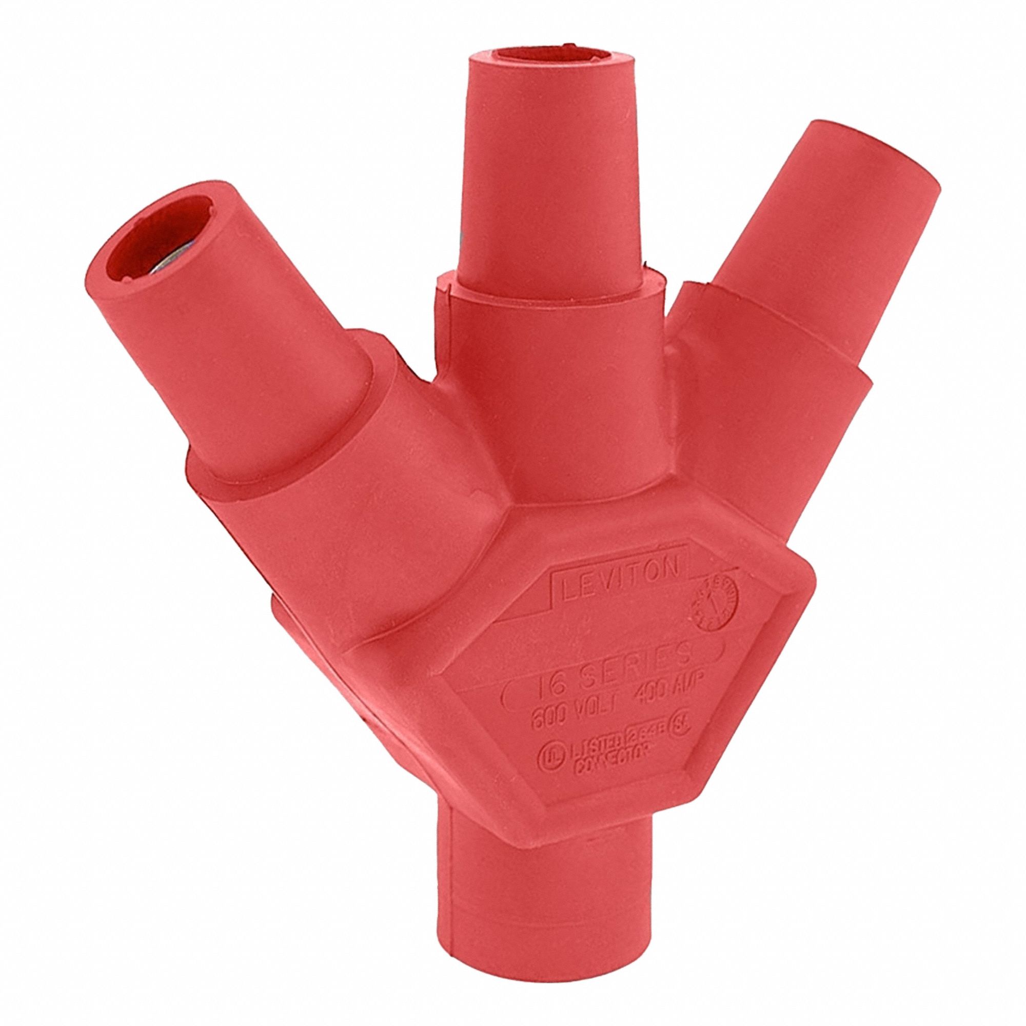 3-Fer Adapter: Male-Female-Female-Female, 400 A, Red