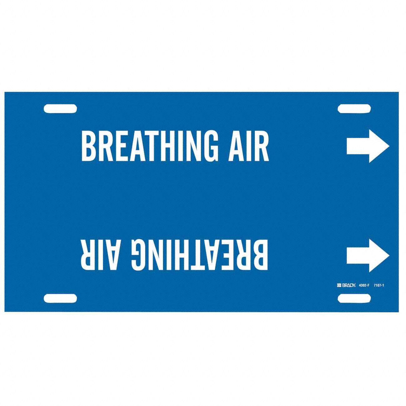 Pipe Marker: Breathing Air, Blue, White, Fits 6 to 7 7/8 in Pipe O.D., 1 Pipe Markers, With Arrows