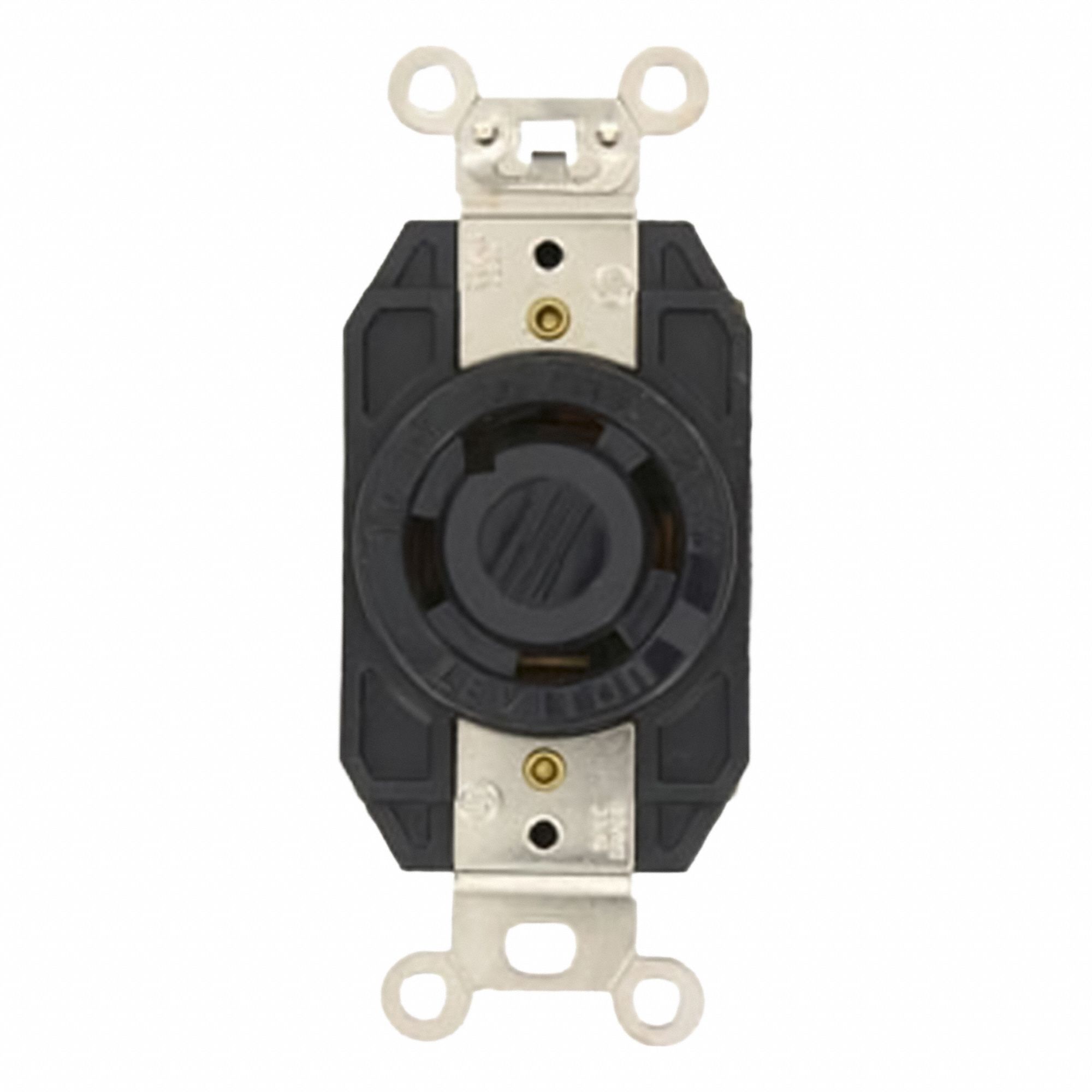 Flush Mounting Lock Receptacle: L20-30R, 30 A, 347/600V AC, Black, 4 Poles, Shrouded