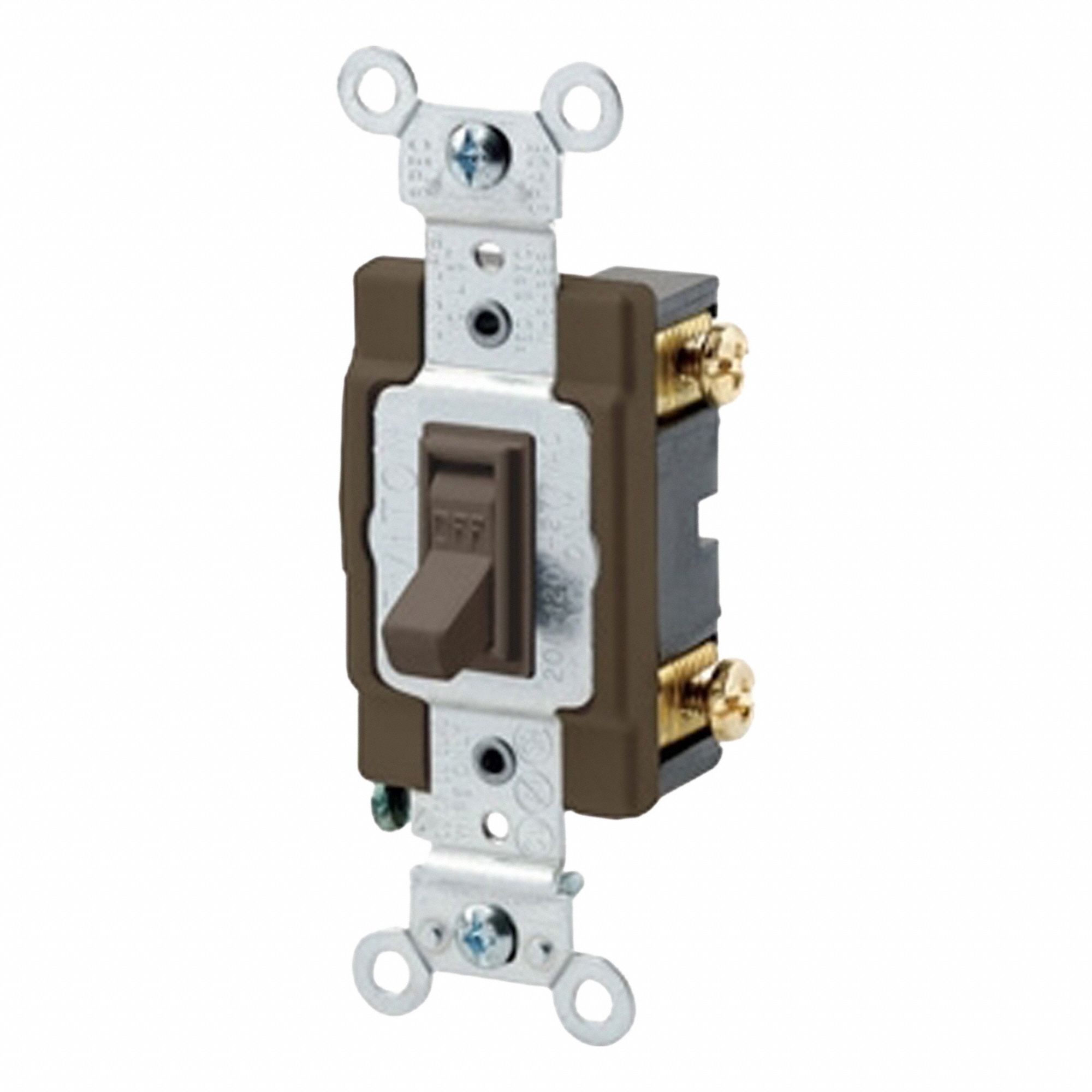 AC Quiet Switch: Toggle Switch, Single Pole, Brown, 15 A, 120/277V AC, Screw Terminals