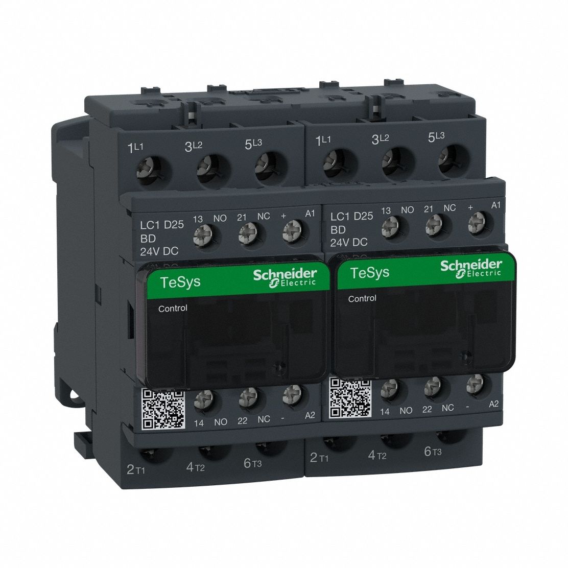 IEC Magnetic Contactor: Reversing, 3 Poles, 3NO Contacts, 25 A, 24V DC Coil, 1NO/1NC