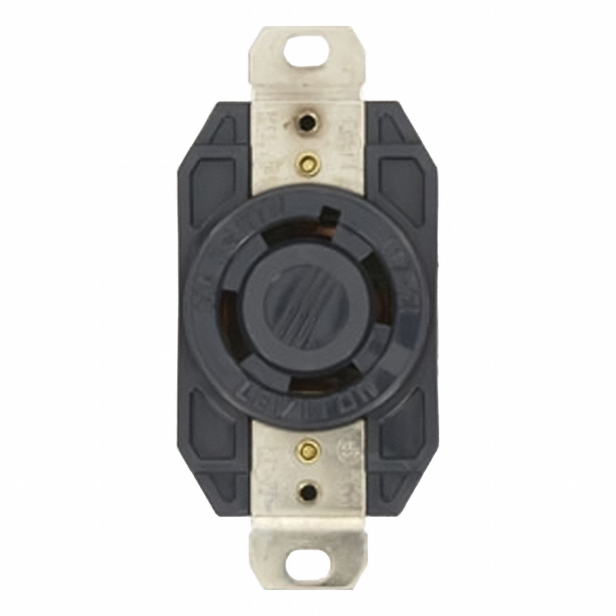 Flush Mounting Lock Receptacle: L17-30R, 30 A, 600V AC, Black, 3 Poles, Shrouded