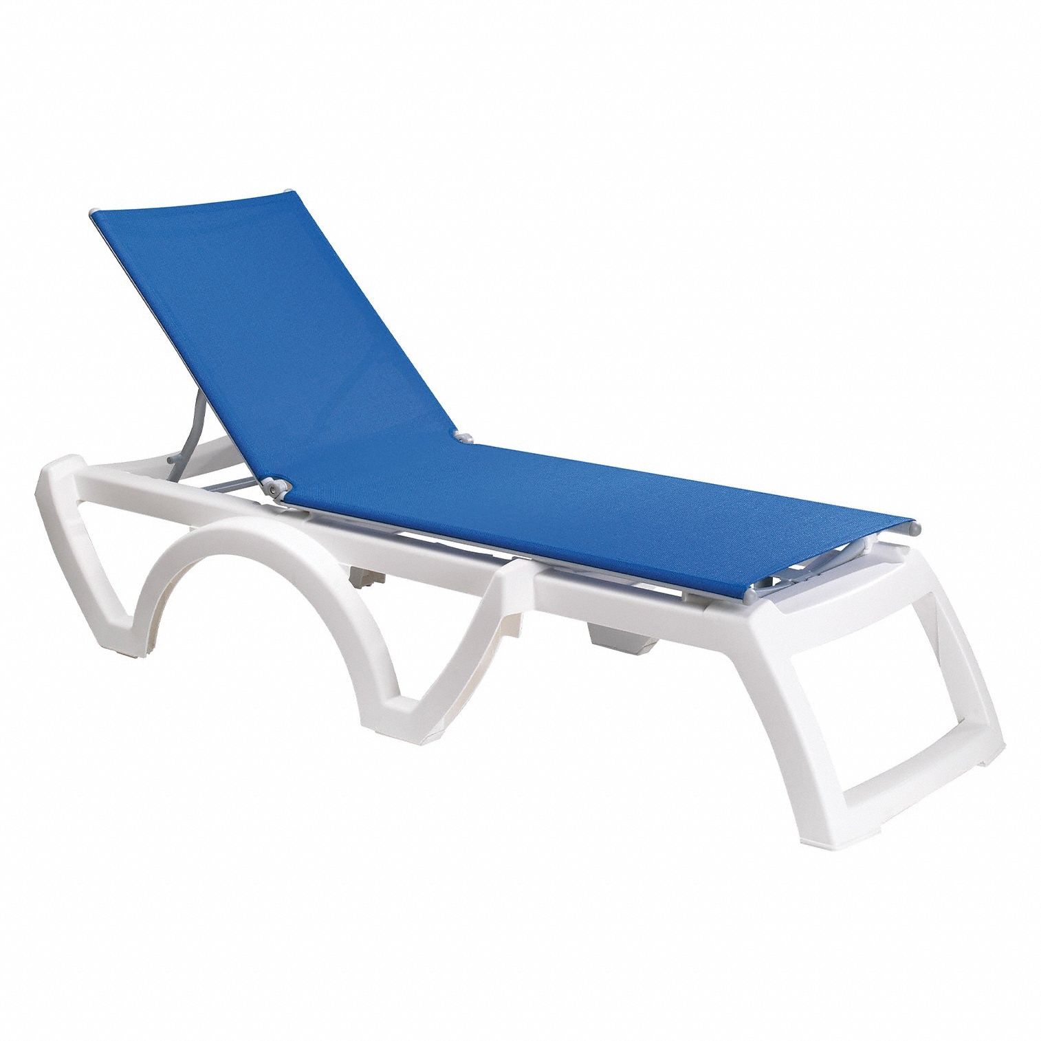 Chaise Lounge: Blue, Polyester Fabric, White, 1 Chairs, 14 in Chair Ht, 14 in Seat Ht