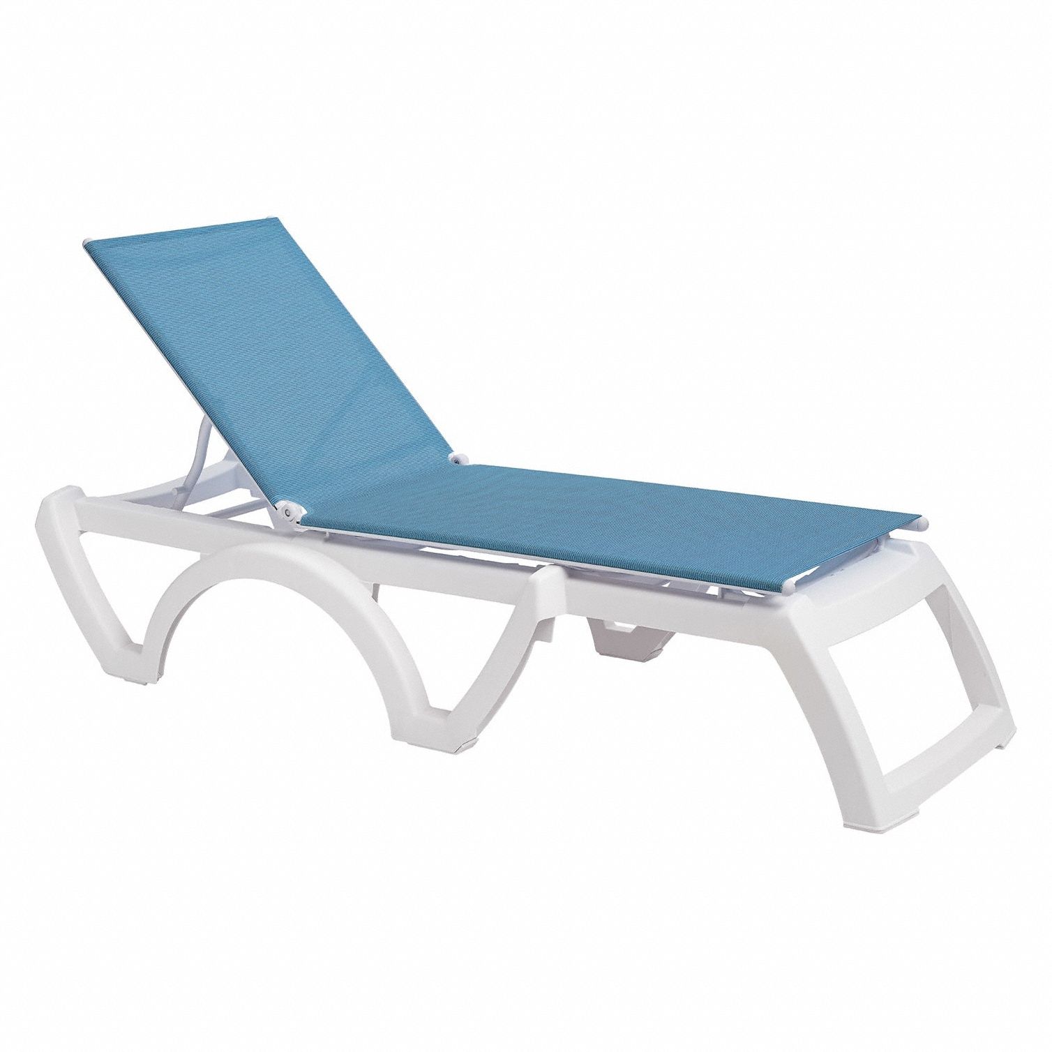 Chaise Lounge: Sky Blue, Polyester Fabric, White, 1 Chairs, 14 in Chair Ht, 14 in Seat Ht