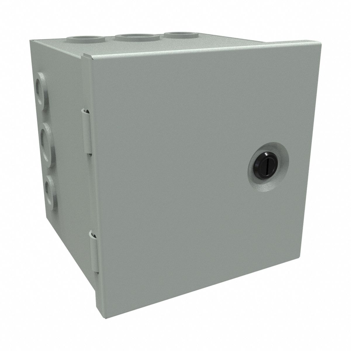 Junction Box: Steel, 6 in x 6 in x 6 in, NEMA 1, Solid Cover, Hinged, Included, Painted