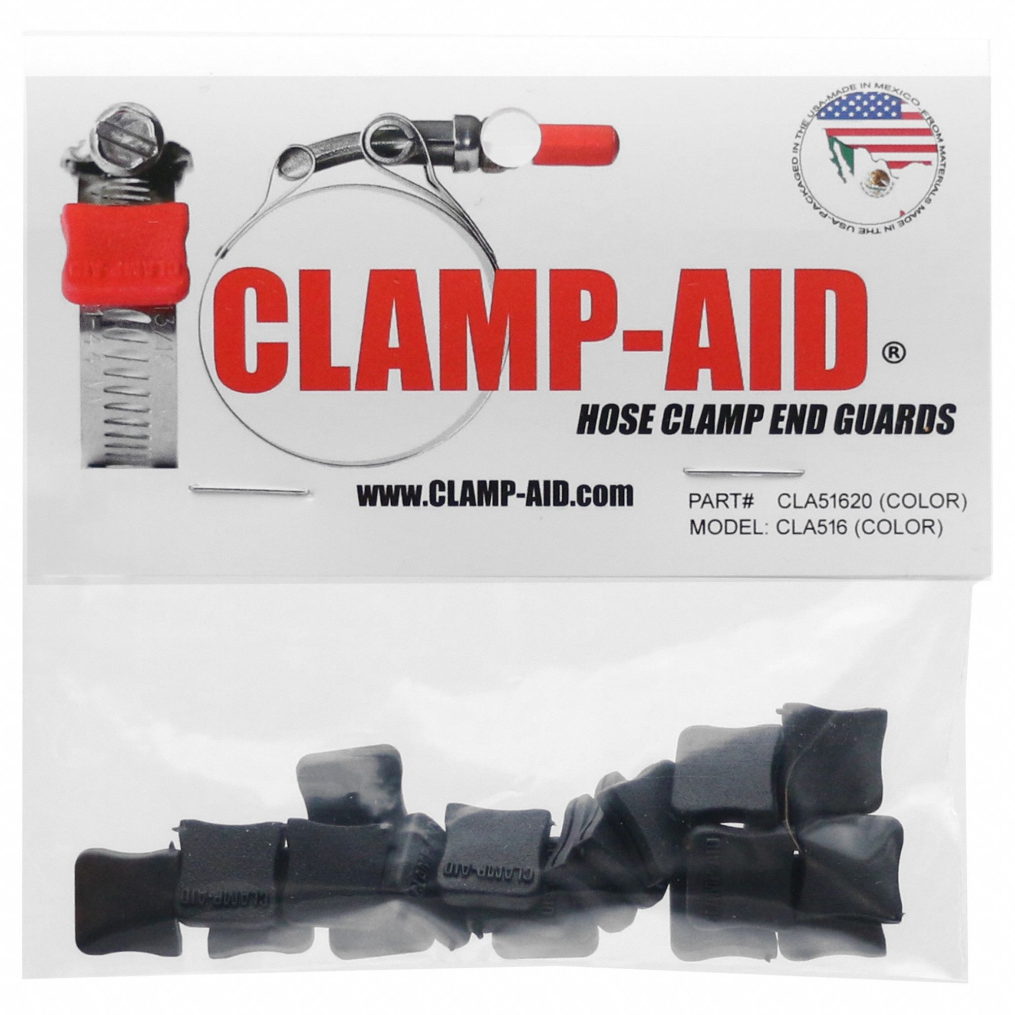 Hose Clamp End Guards: For 5/16 in – 3/8 in Clamp Wd, Plastic, Black, -60°F Min Op Temp, 20 PK