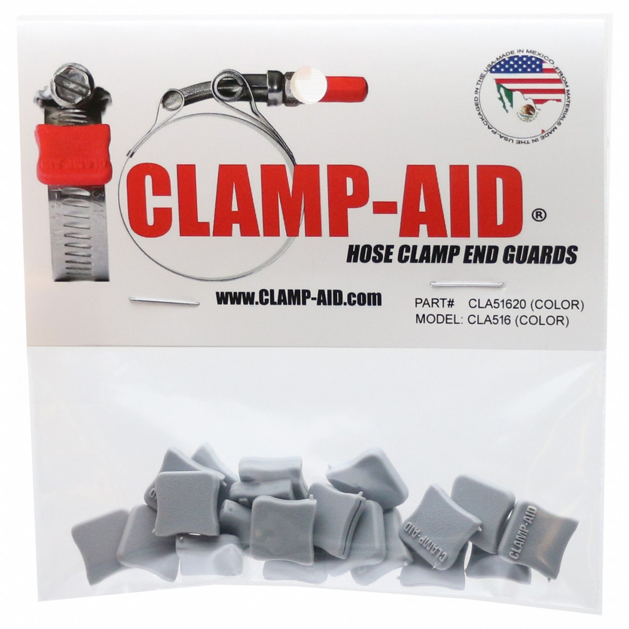 Hose Clamp End Guards: For 5/16 in – 3/8 in Clamp Wd, Plastic, Gray, -60°F Min Op Temp, 20 PK