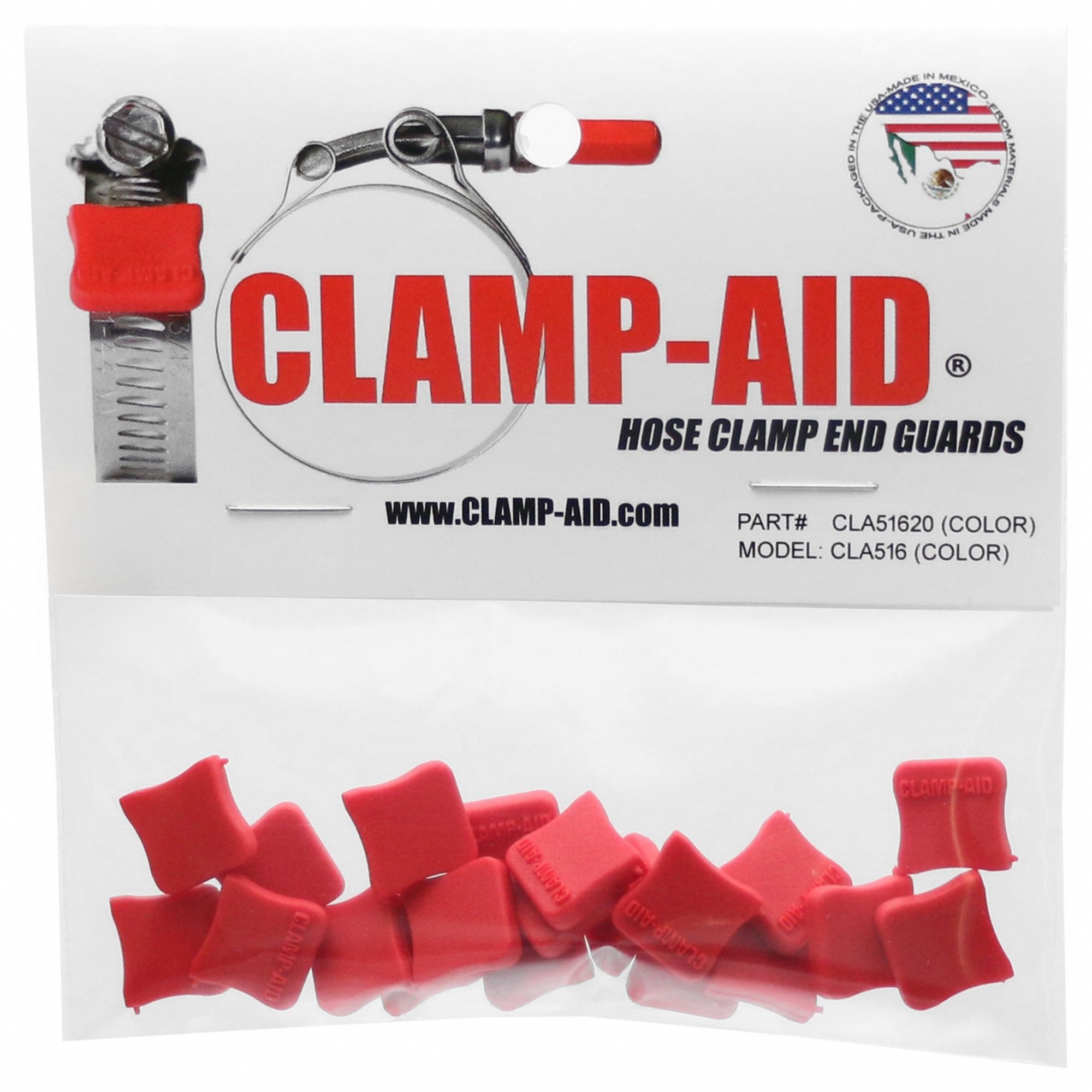 Hose Clamp End Guards: For 5/16 in – 3/8 in Clamp Wd, Plastic, Red, -60°F Min Op Temp, 20 PK