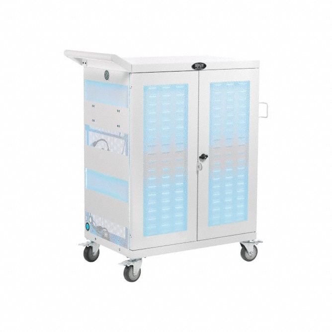 Technology Charging Station: Chromebooks/Laptops, White, 36 1/8 in Overall Ht, 32 Outlets