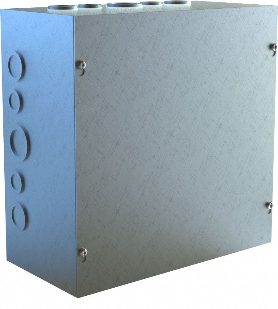 Junction Box: Galvanized Steel, 10 in x 10 in x 4 in, NEMA 1, Solid Cover, Screw On, Wall