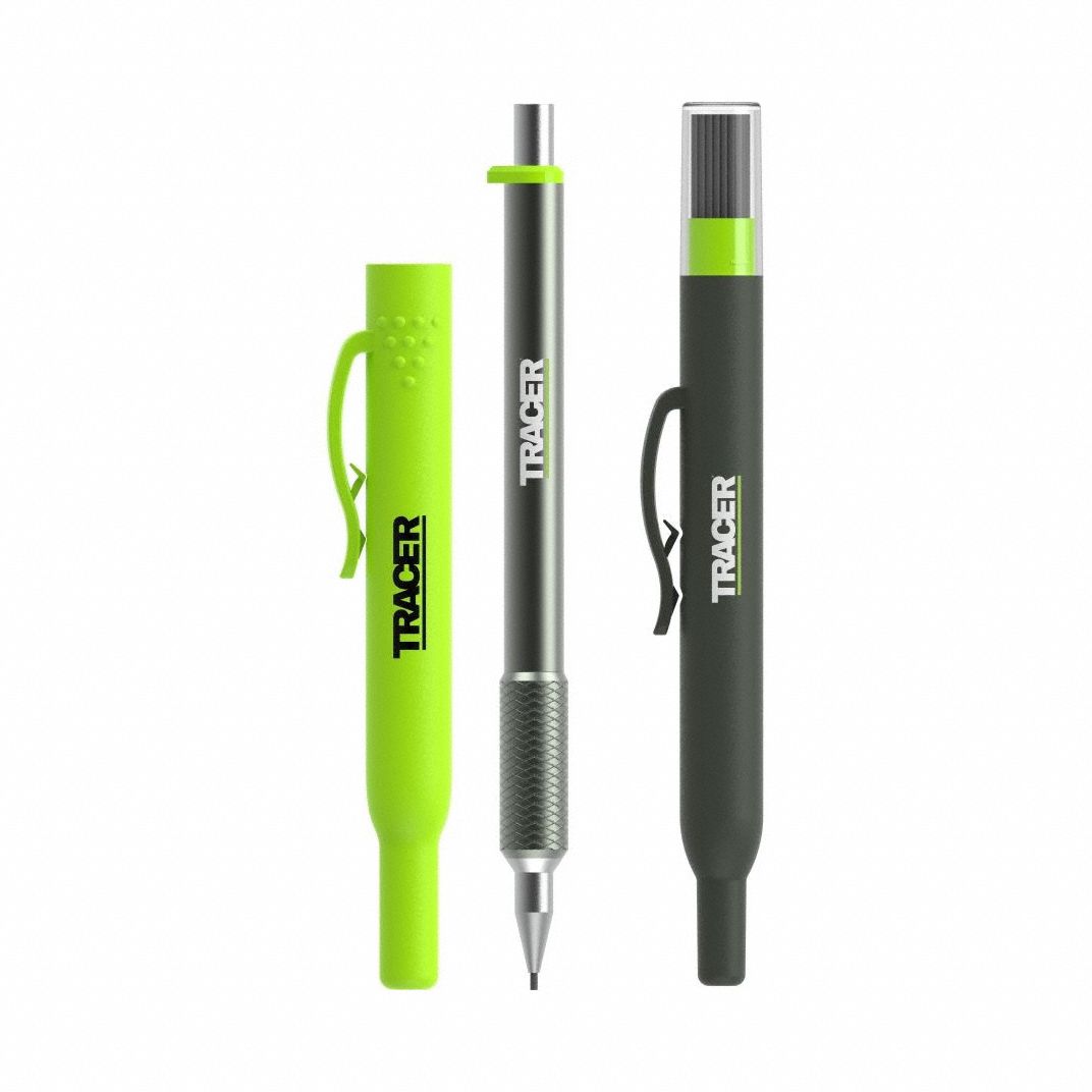 Carpenter's Pencil: (24) Graphite Repl Leads, Carpenter's Pencil, Gray, Black/Green, Aluminum