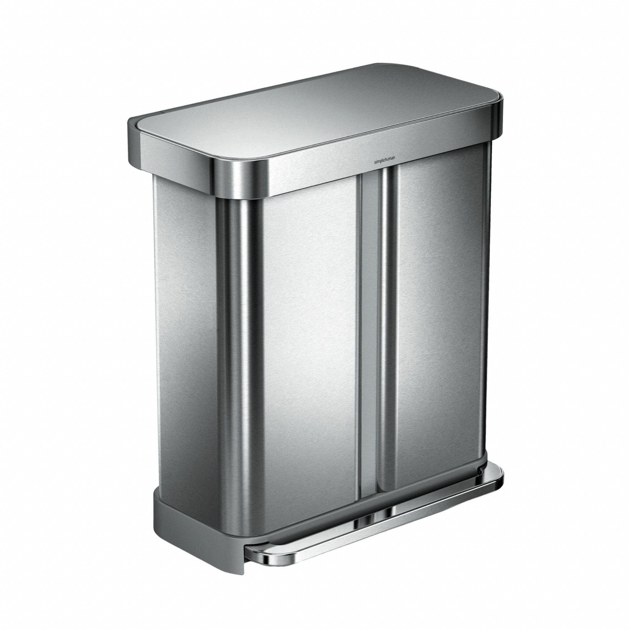 Step-On Trash Container: Stainless Steel, 7 1/2 gal Capacity, 22 in Overall Wd, Silver