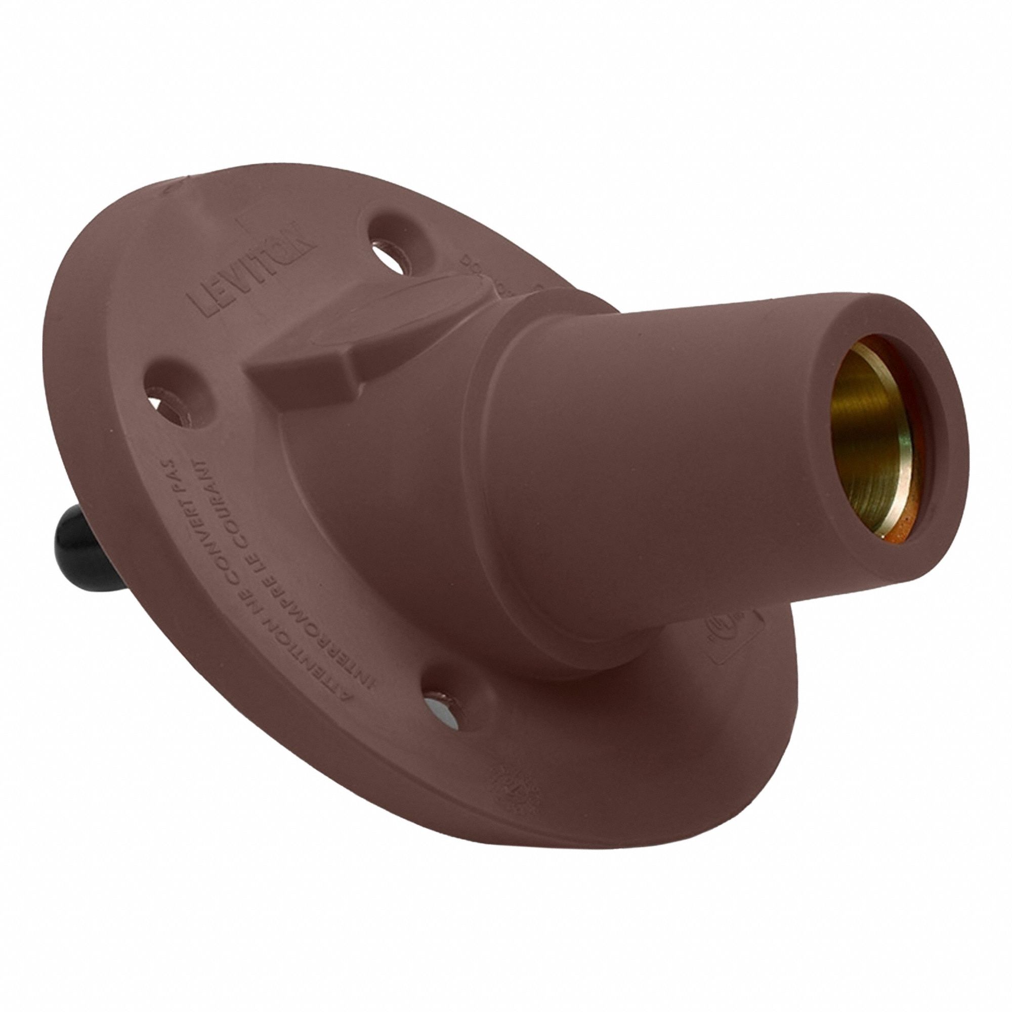 Single Pole Receptacle: For Male Plugs, 600 A, Angled, Brown, Round, Threaded Mounting