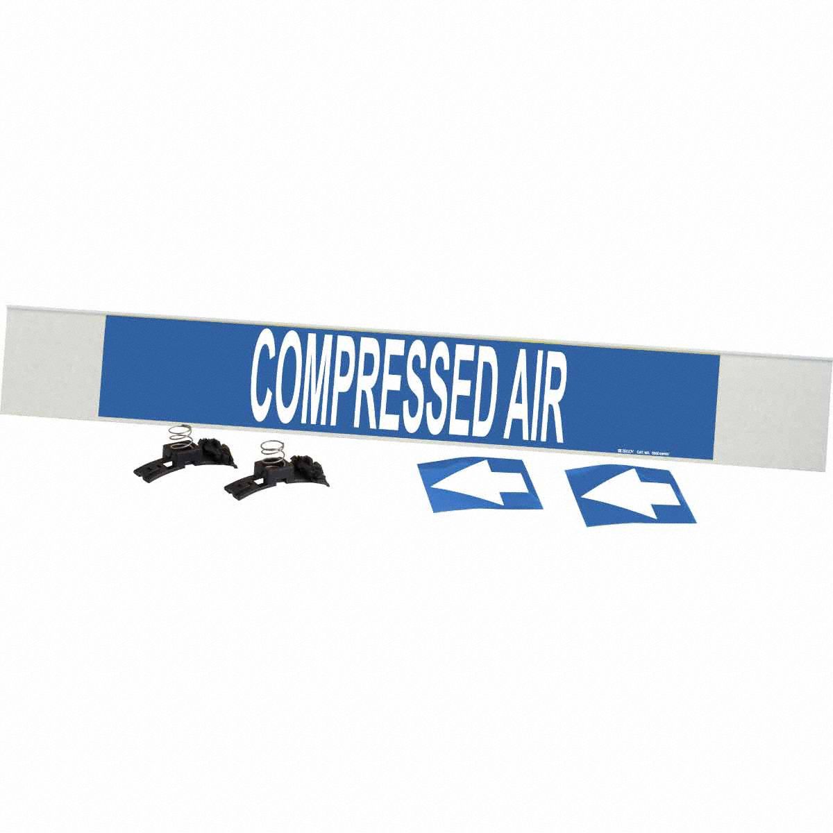Pipe Marker: Compressed Air, Blue, White, Fits 8 in and Larger Pipe O.D., 1 Pipe Markers