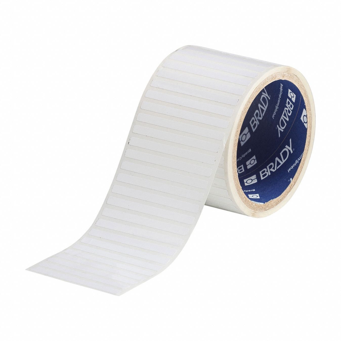 Pre-Cut Label Stock Roll: 13/64 in x 2 1/2 in, Acrylic, Aggressive Adhesive/Permanent Adhesive