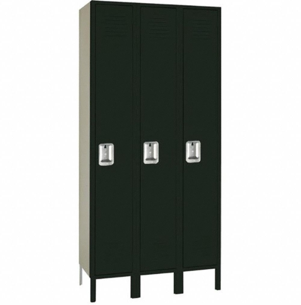 Wardrobe Locker: 36 in x 18 in x 66 in, Louvered, 1 Tiers, 3 Units Wide, Padlock Hasp, Black