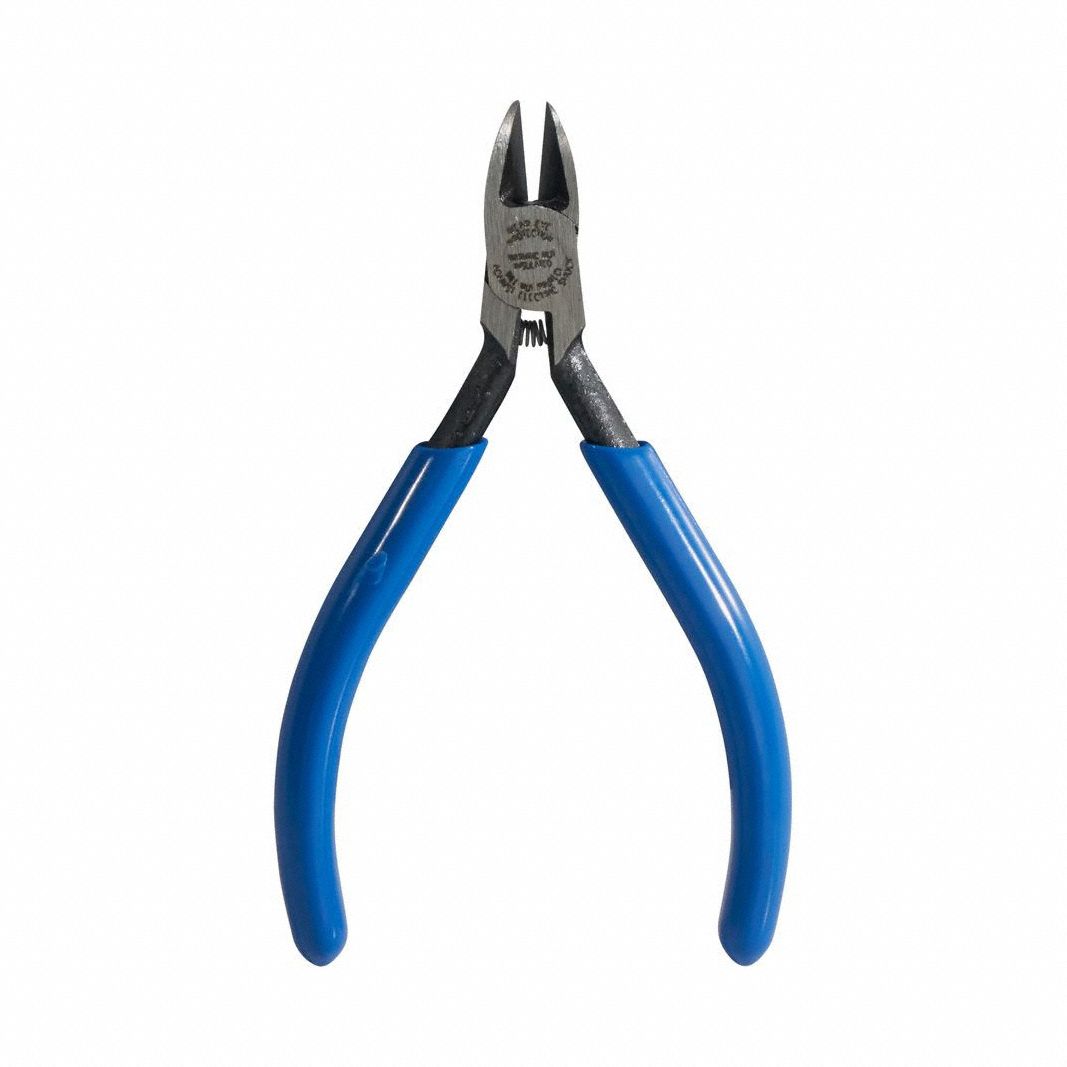 Precision Diagonal Cutting Plier: Semiflush, Narrow, 4 1/4 in Overall Lg, 1/2 in Jaw Lg