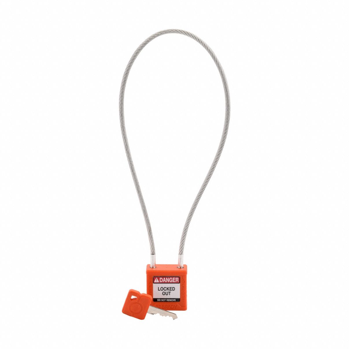 Lockout Padlock: Keyed Different, Nylon, Compact Body Body Size, Sheathed Cable, Extended, Key