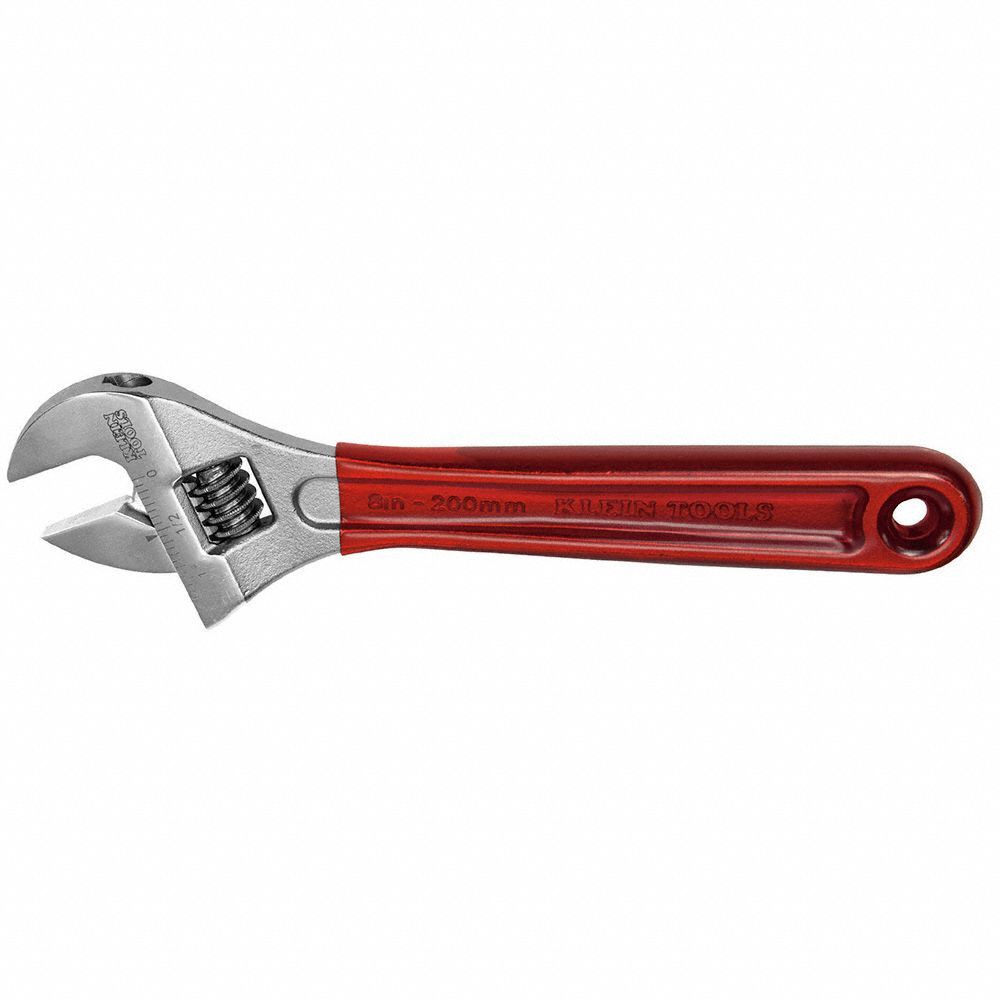 Adjustable Wrench: Plastic, Chrome, 8 in Overall Lg, 1 1/8 in Jaw Capacity