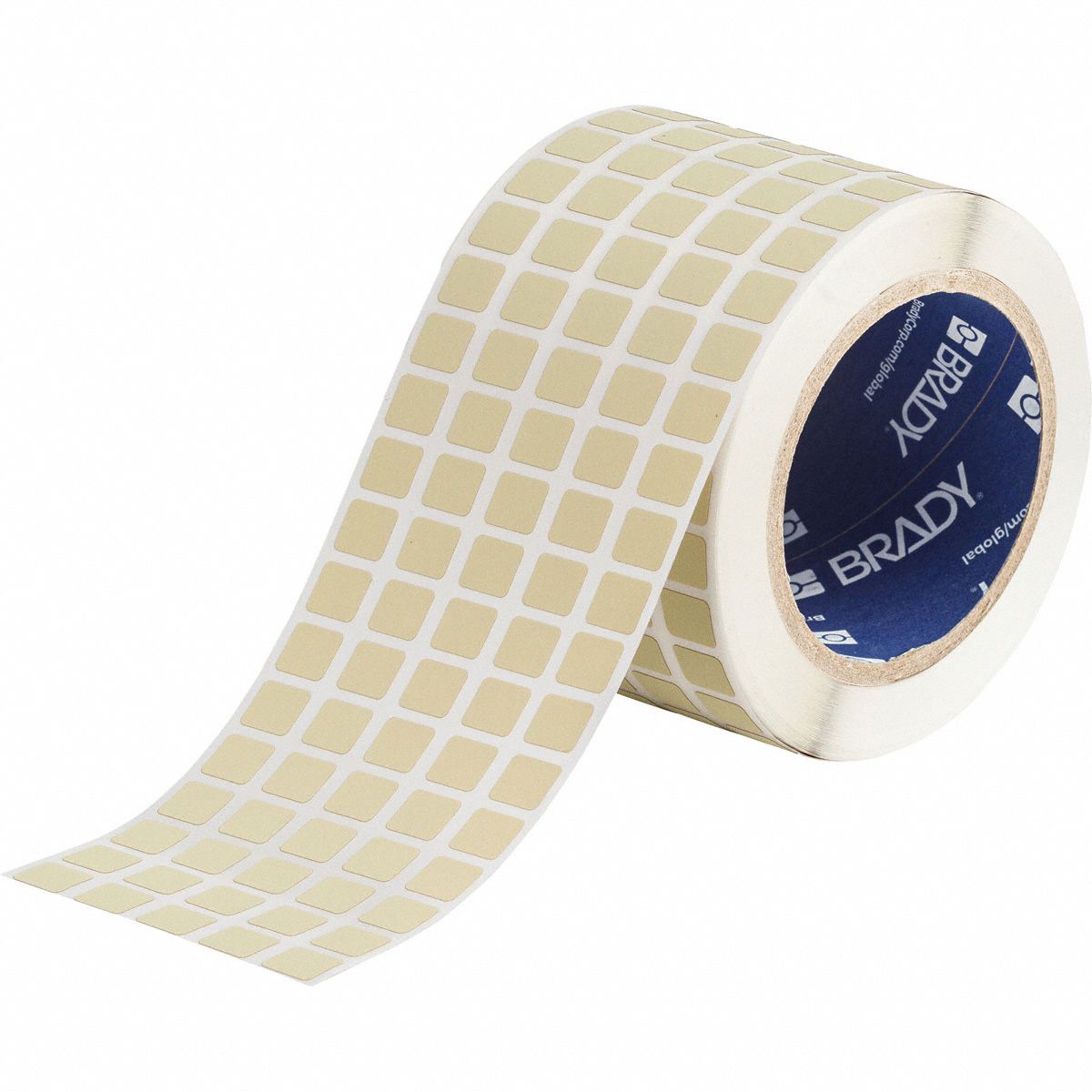 Pre-Cut Label Stock Roll: 7/16 in x 1/2 in, 3 11/32 in x 7/16 in, Polyimide, Permanent Adhesive