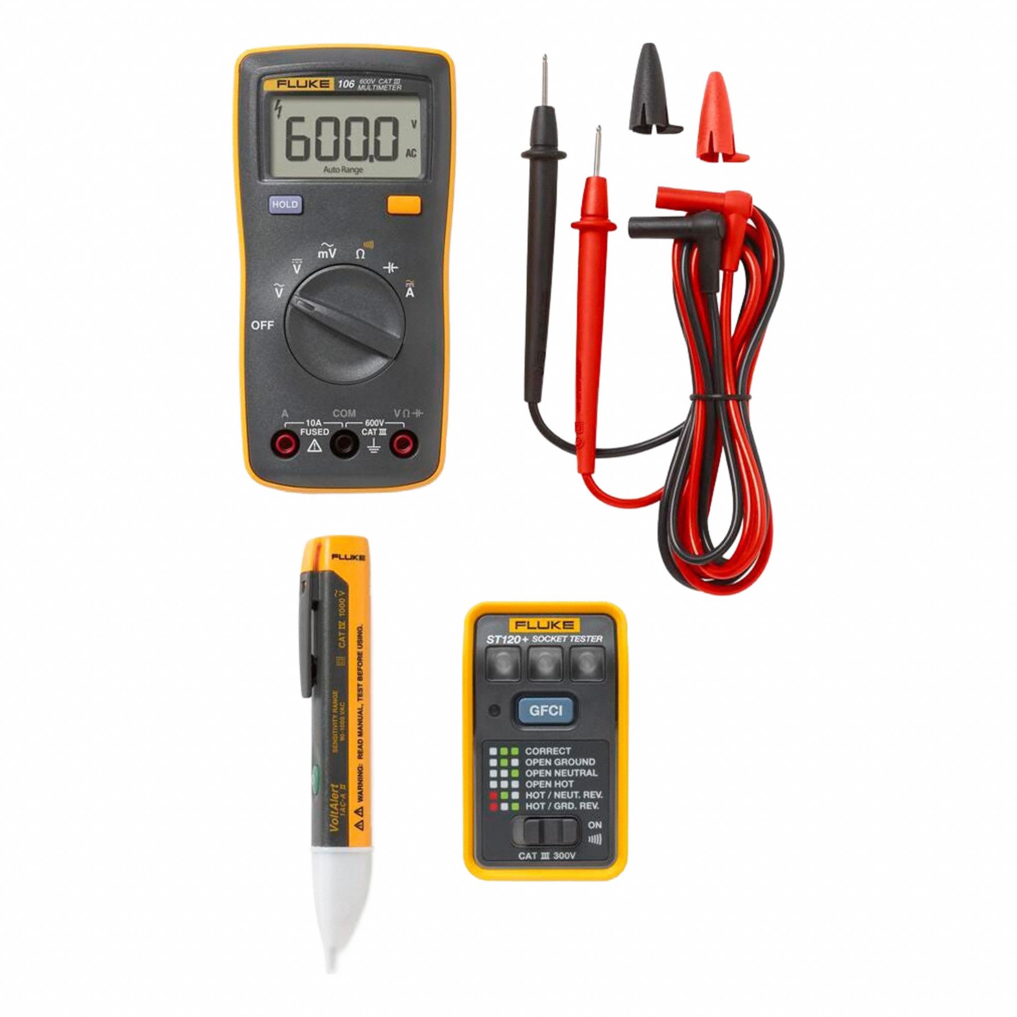 Digital Multimeter Clamp On Kit: Digital Multimeter/Receptacle Tester/Volt Tester, IP40
