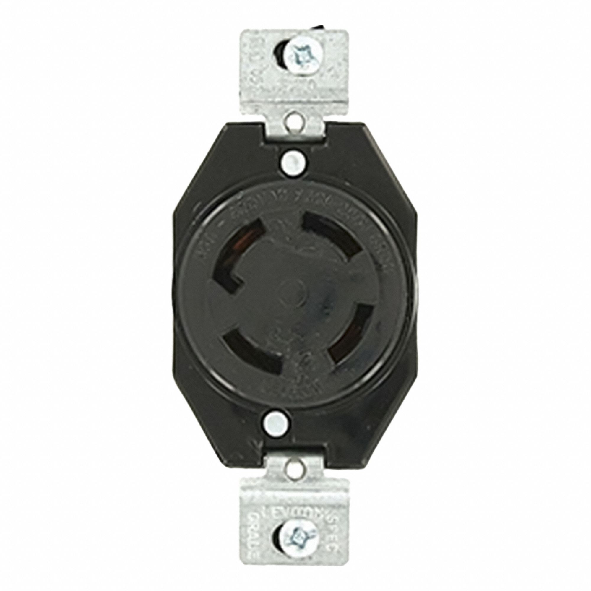 Flush Mounting Lock Receptacle: Non-NEMA, 30 A, 250V AC, Black, 3 Poles, Shrouded
