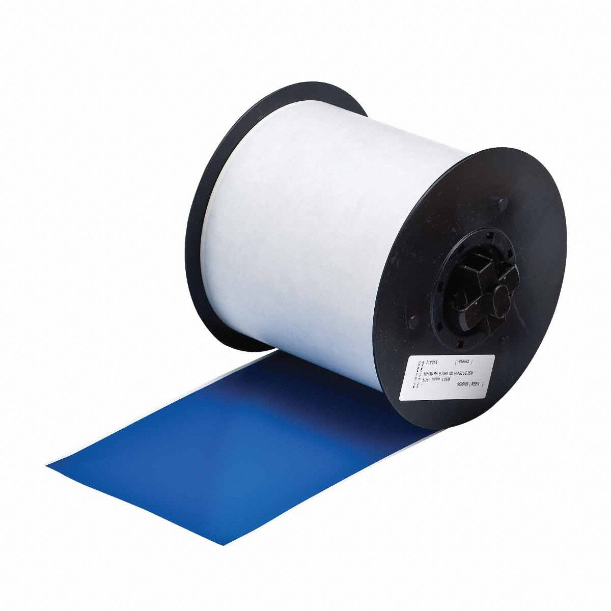 Continuous Label Stock: 4 in x 110 ft, Vinyl, Blue (Gloss), Indoor/Outdoor