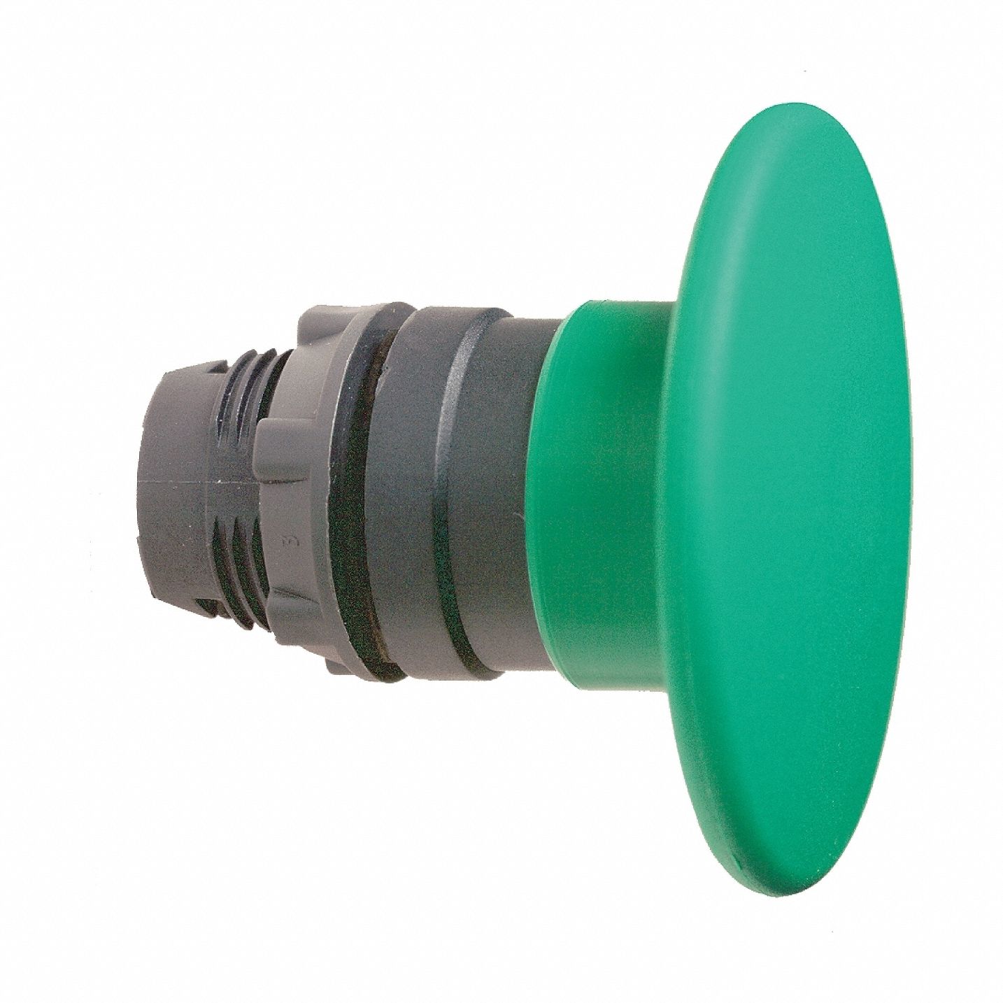 Mushroom Head Push Button: Green, 22 mm Mounting Size, Non-Metallic, Momentary